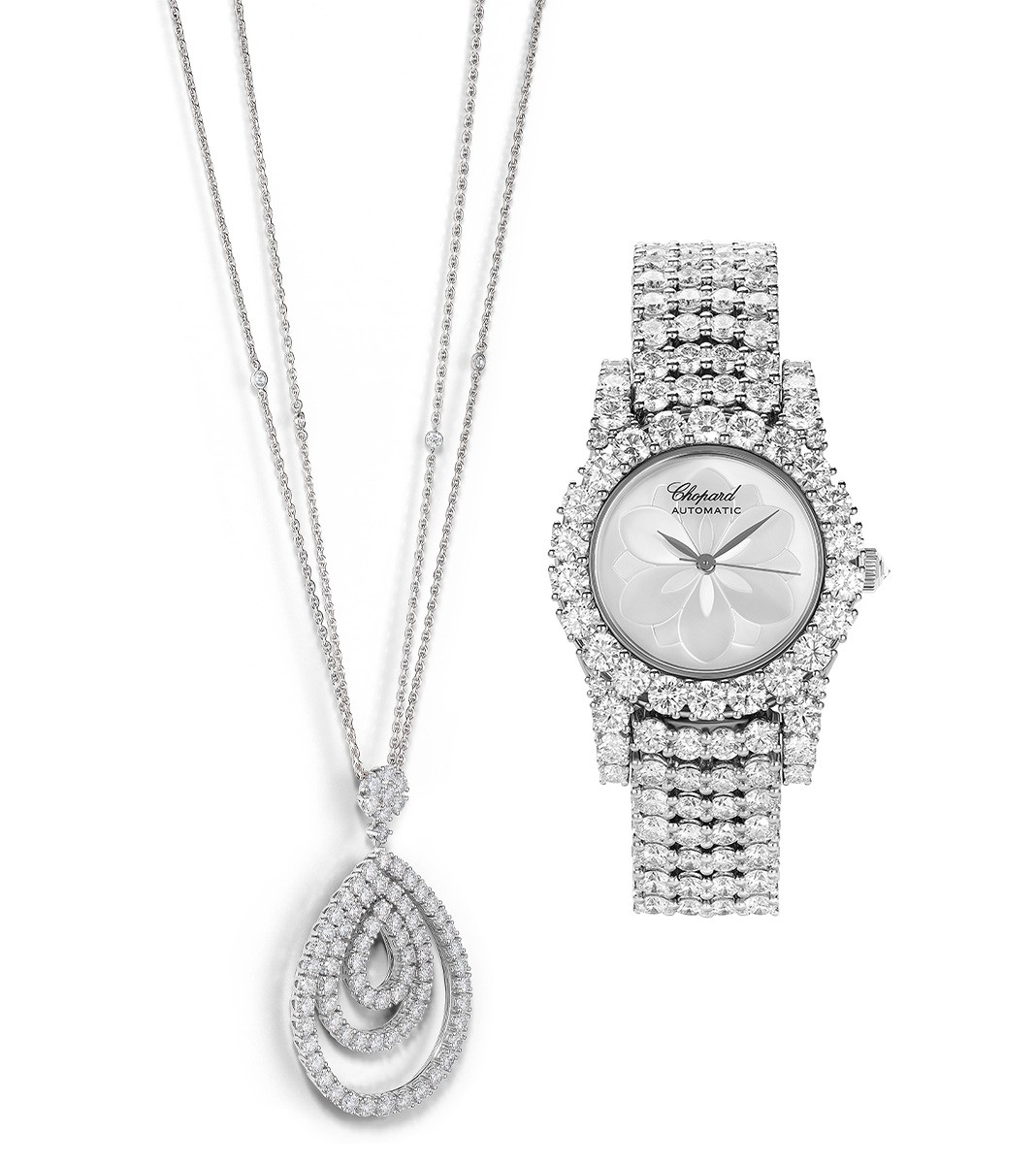 Подвеска из белого золота, часы из коллекции Chopard L’Heure du Diamant