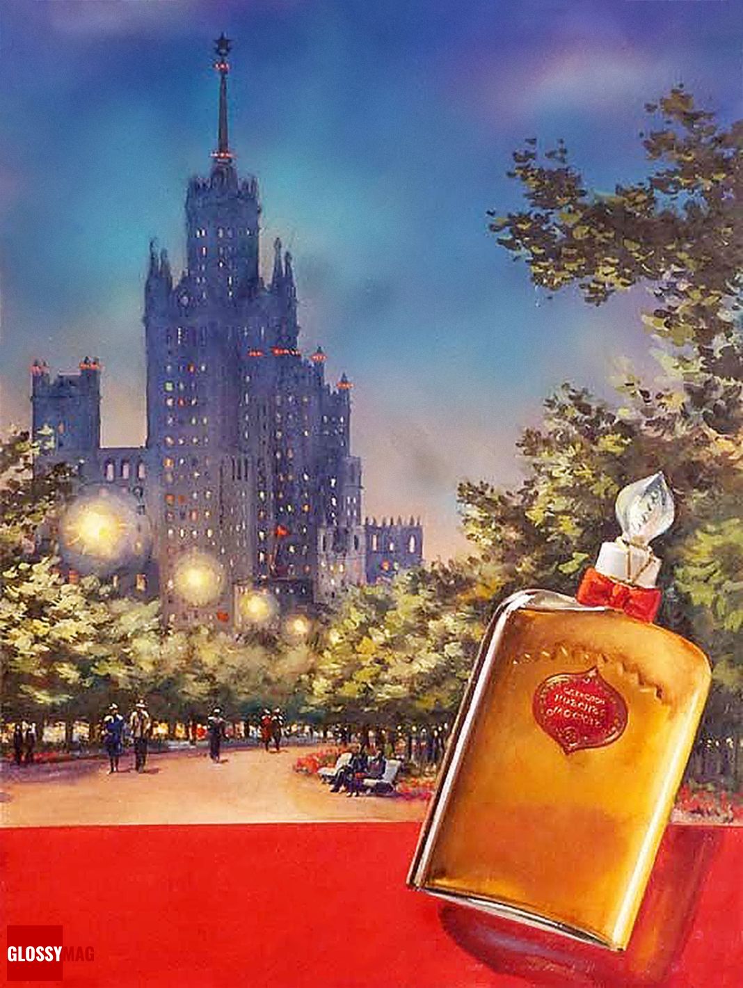 Рекламный плакат 1954 г. Красная Москва Рекламный плакат 1954 г. Духи Красная Москва