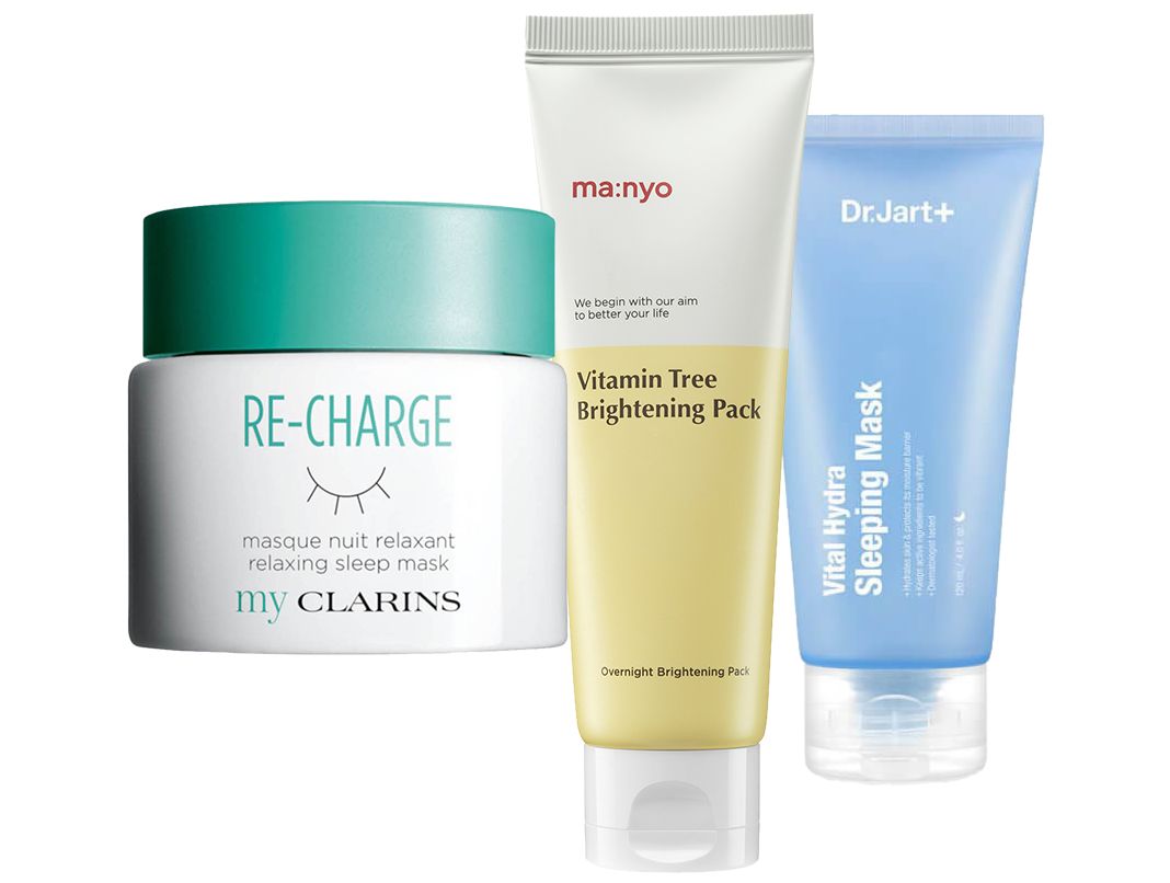 Clarins, восстанавливающая ночная маска My Clarins; Manyo, ночная маска с облепихой для восстановления цвета и сияния кожи Vitamin Tree Brightening Pack; Dr.Jart+, ультраувлажняющая ночная маска с гиалуроновой кислотой Good Night Vital Hydra Sleeping Mask Clarins My Clarins; Manyo Vitamin Tree Brightening Pack; Dr.Jart+ Good Night Vital Hydra Sleeping Mask