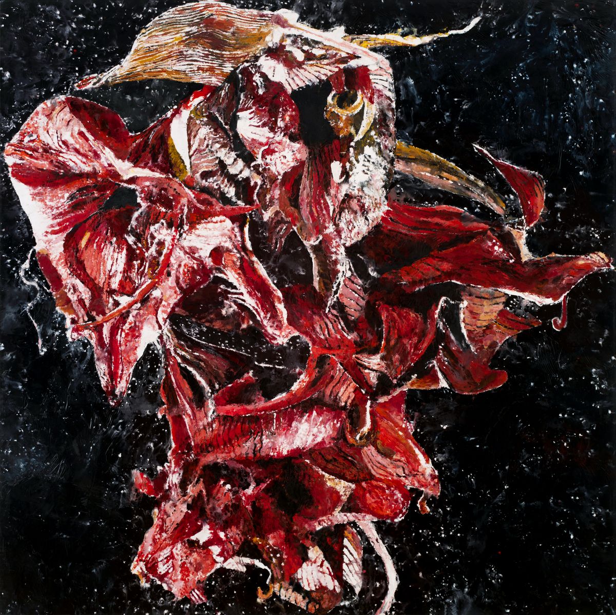 Филипп Конье. Красный амариллис 5 (Amarylis rouge 5), 2019. Восковая живопись на холсте. 200 x 200 см. С разрешения художника и Галереи Темплон, Париж