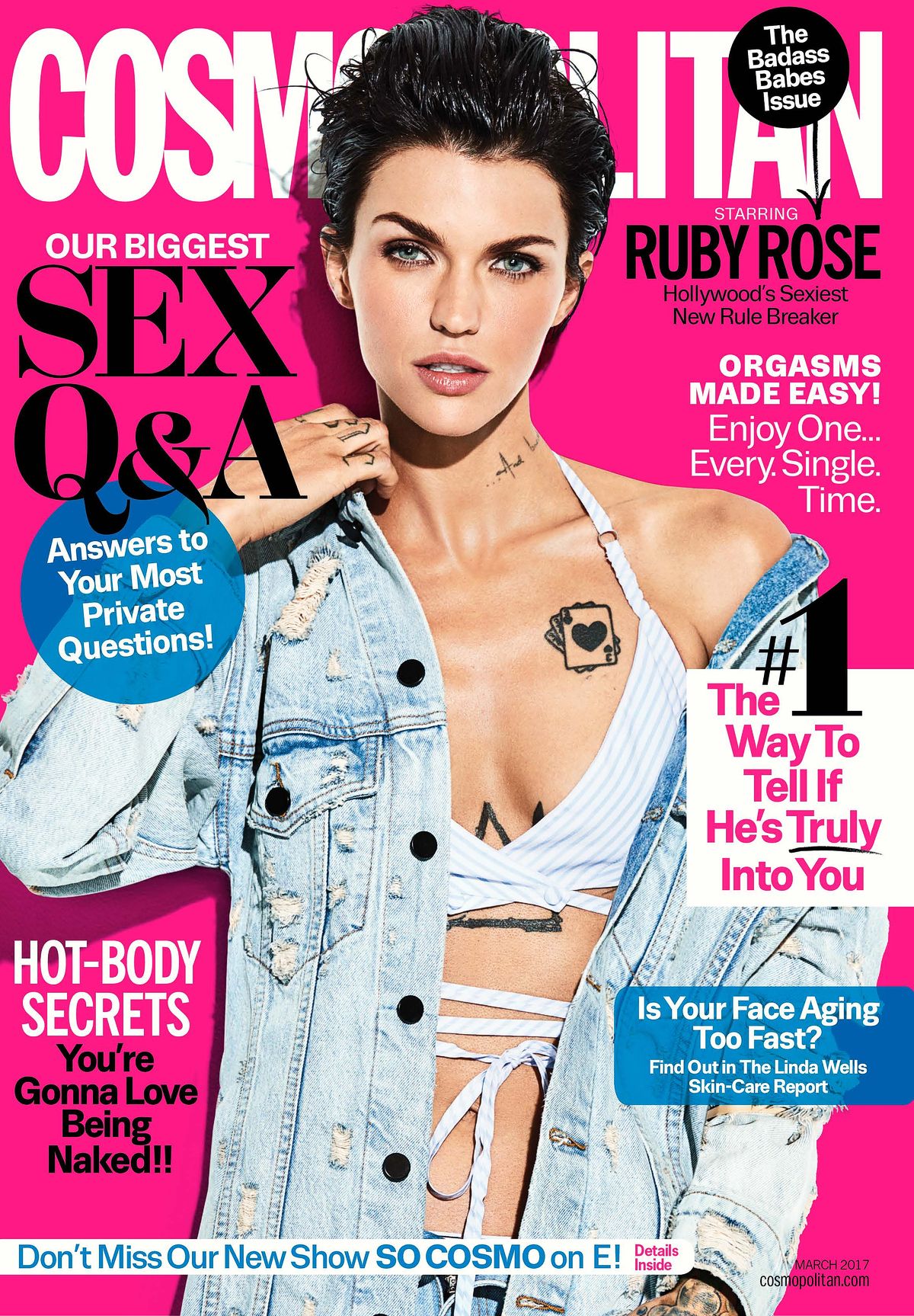 Руби Роуз на обложке журнала Cosmopolitan, март 2017 г. Руби Роуз на обложке журнала Cosmopolitan