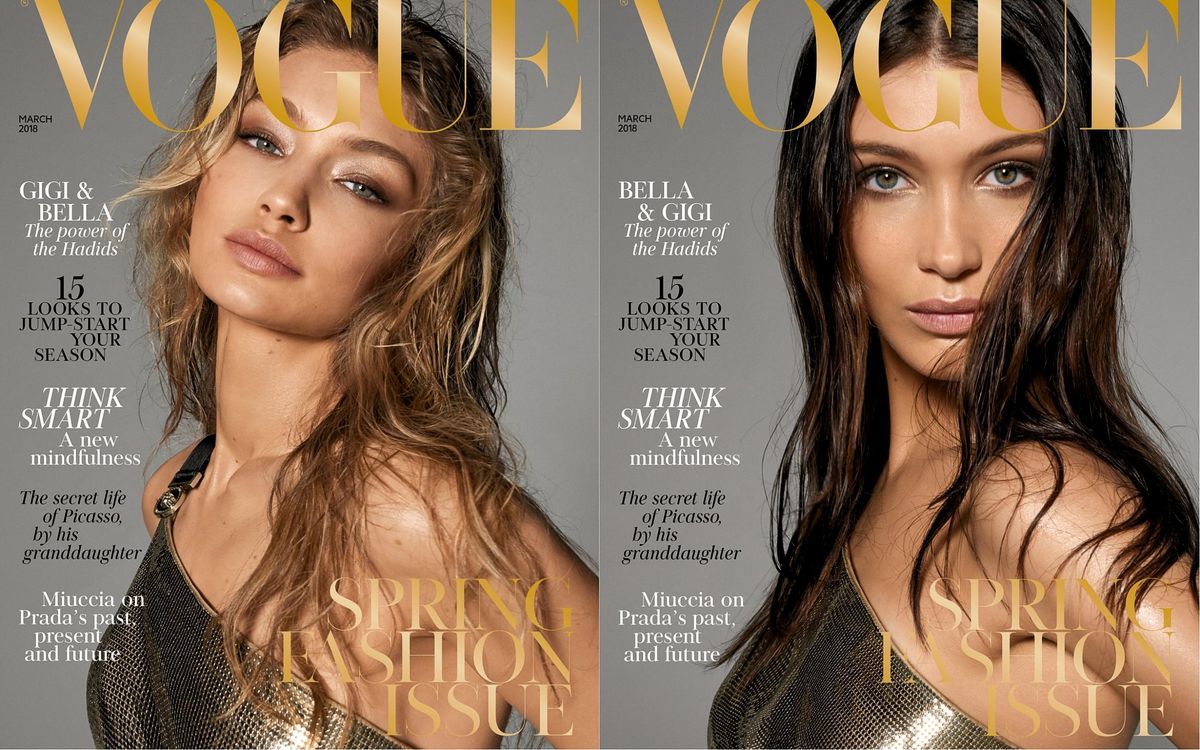 Джиджи Хадид и Белла Хадид на обложке журнала Vogue, март 2018 г. Джиджи Хадид и Белла Хадид на обложке журнала Vogue