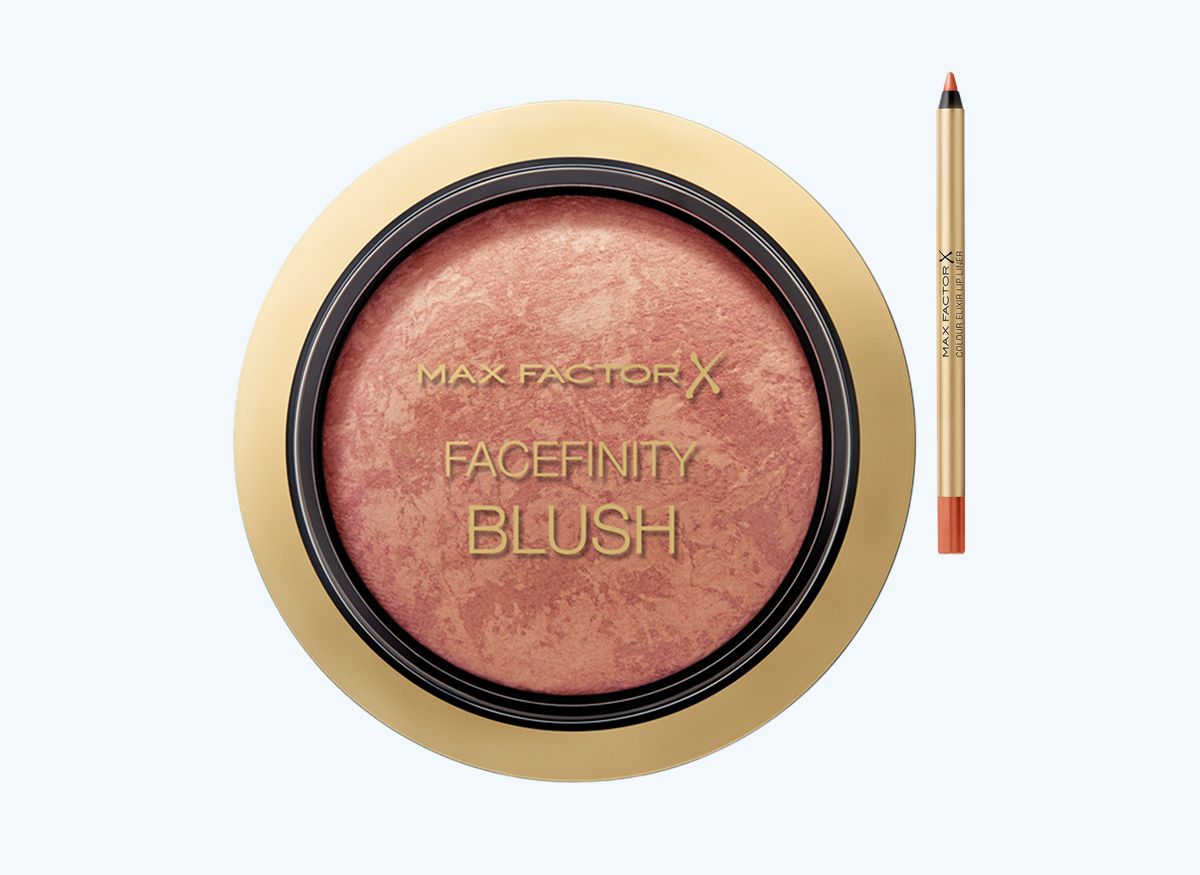 Max Factor, румяна Max Factor Facefinity Blush, оттенок 15 Seductive Pink; карандаш для губ Colour Elixir, оттенок 14 Brown N Nude Max Factor, Max Factor Facefinity Blush; Colour Elixir