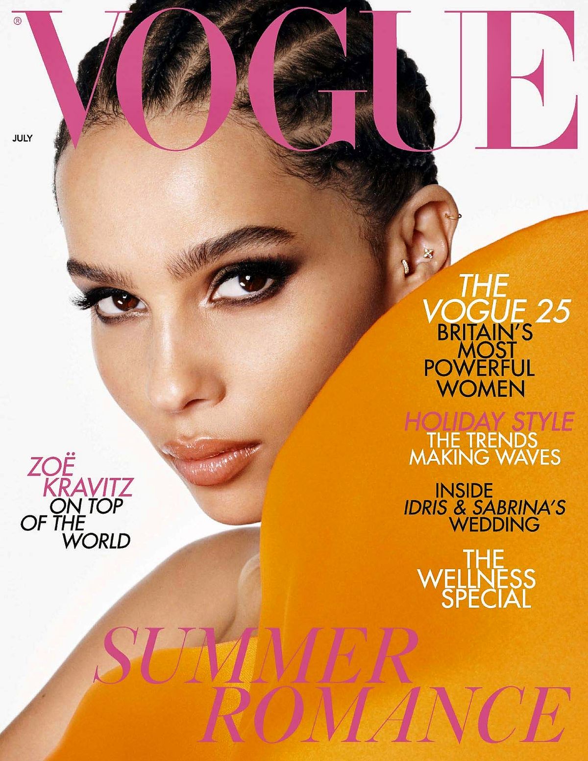 Зои Кравиц на обложке журнала Vogue UK, июль 2019 г. На обложке журнала Vogue UK
