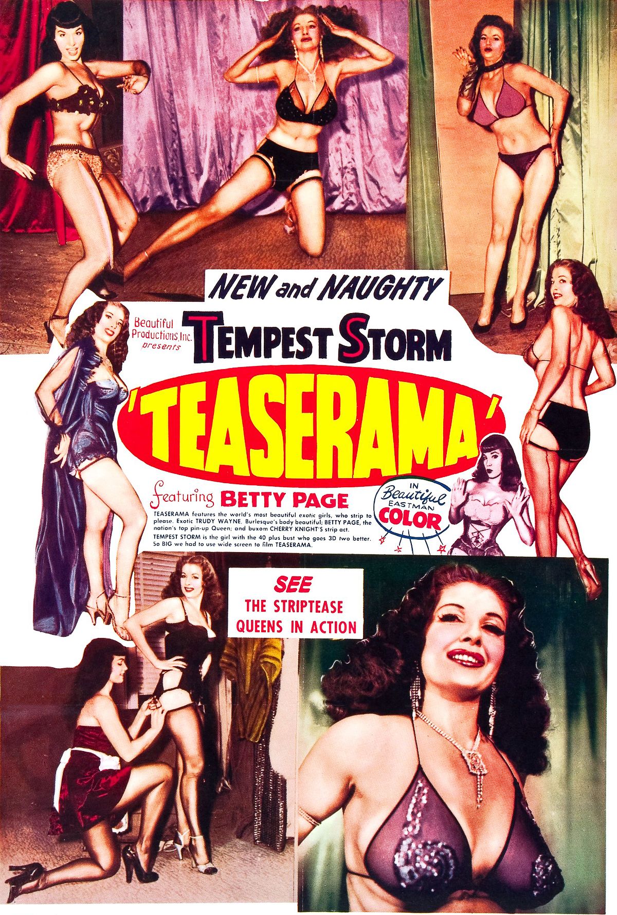 Бетти Пейдж в фильме «Тиазерама», 1955 г. Бетти Пейдж на постере фильма «Тиазерама»