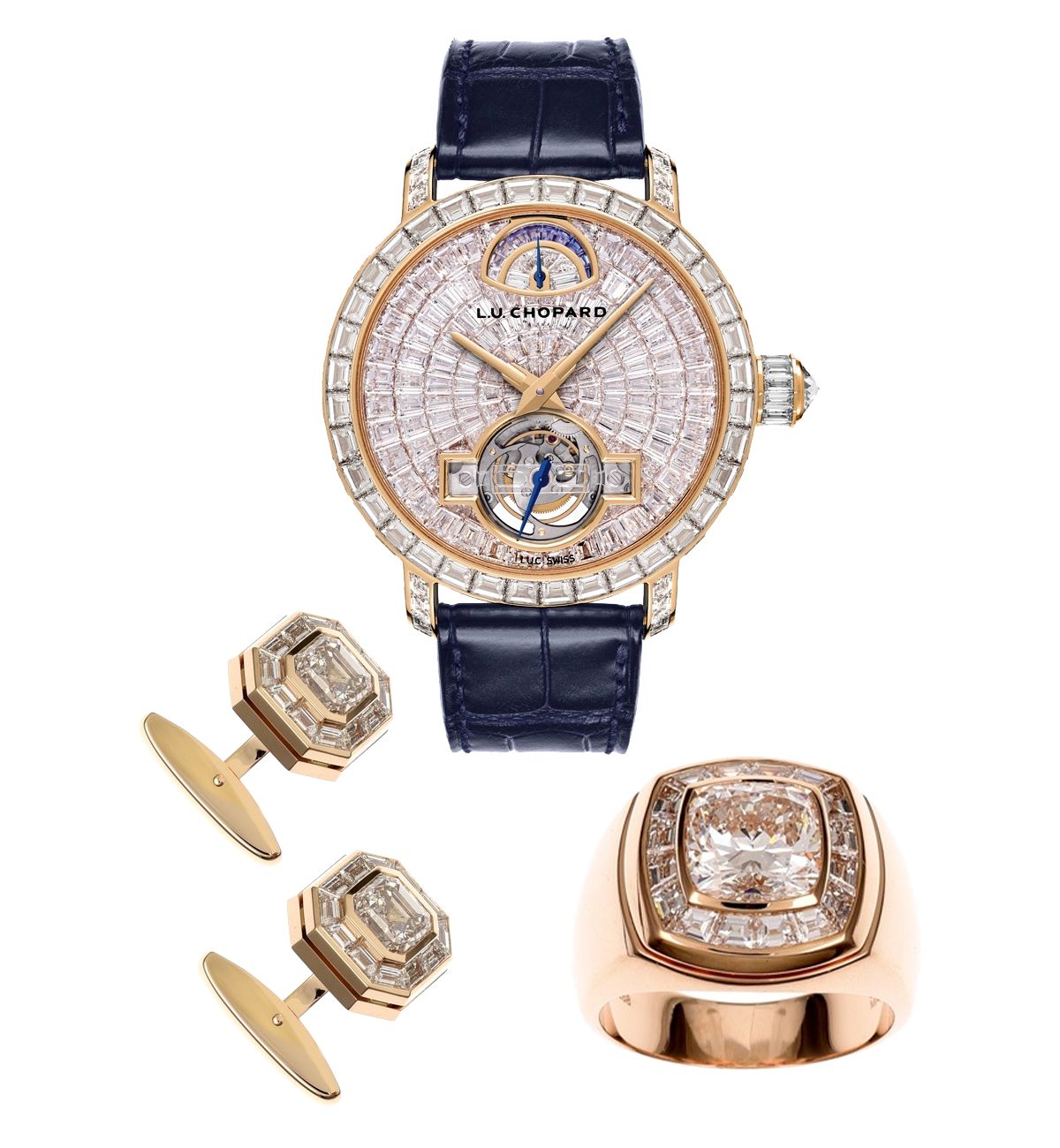 Часы Chopard турбийон L.U.C 1963; запонки Chopard; кольцо Chopard