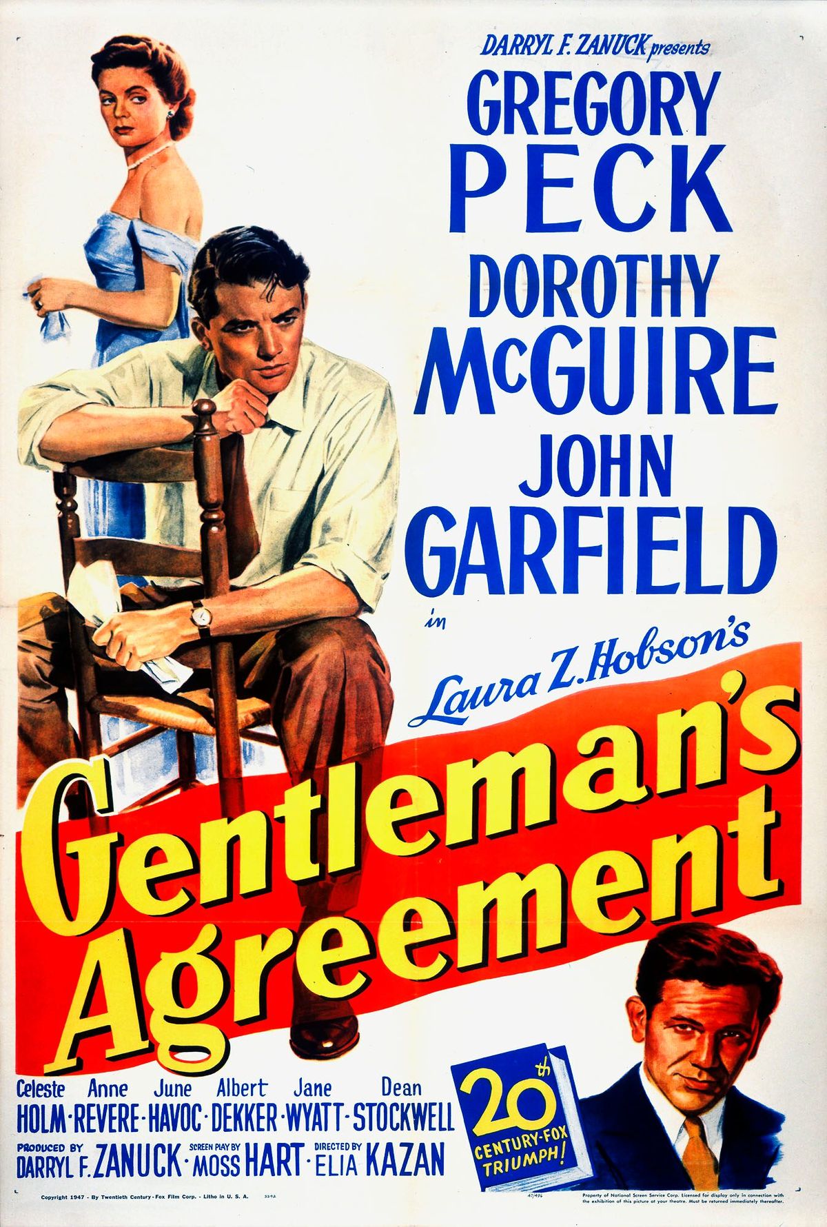 Грегори Пек на афише фильма «Джентльменское соглашение», 1947 г. На афише фильма «Джентльменское соглашение»