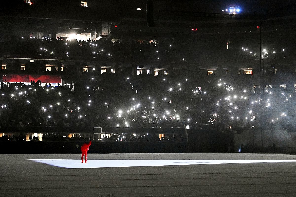 Канье Уэст на мероприятии «DONDA by Kanye West» на стадионе Mercedes-Benz в Атланте, 22 июля 2021 г. Канье Уэст на мероприятии «DONDA by Kanye West» на стадионе Mercedes-Benz