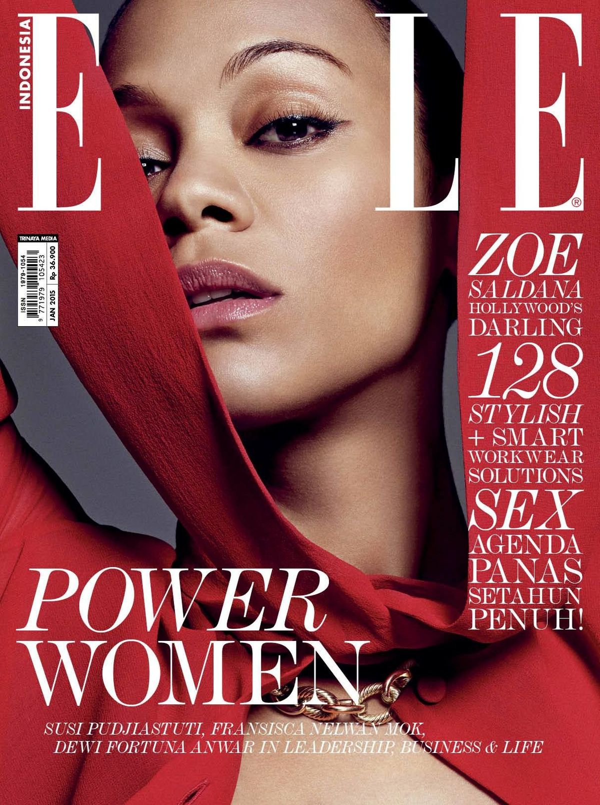 Зои Салдана на обложке журнала Elle Indonesia, январь 2015 г. Зои Салдана на обложке журнала Elle Indonesia
