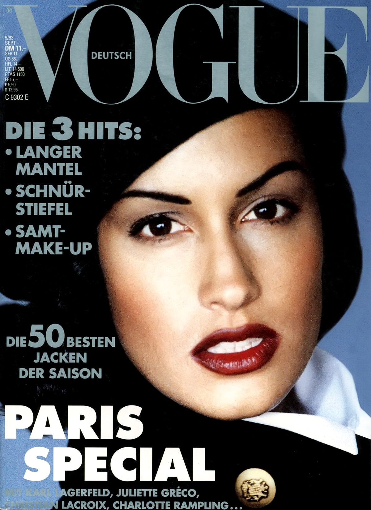 Ясмин Гаури на обложке журнала Vogue Deutsch, сентябрь 1993 г. Ясмин Гаури на обложке журнала Vogue Deutsch