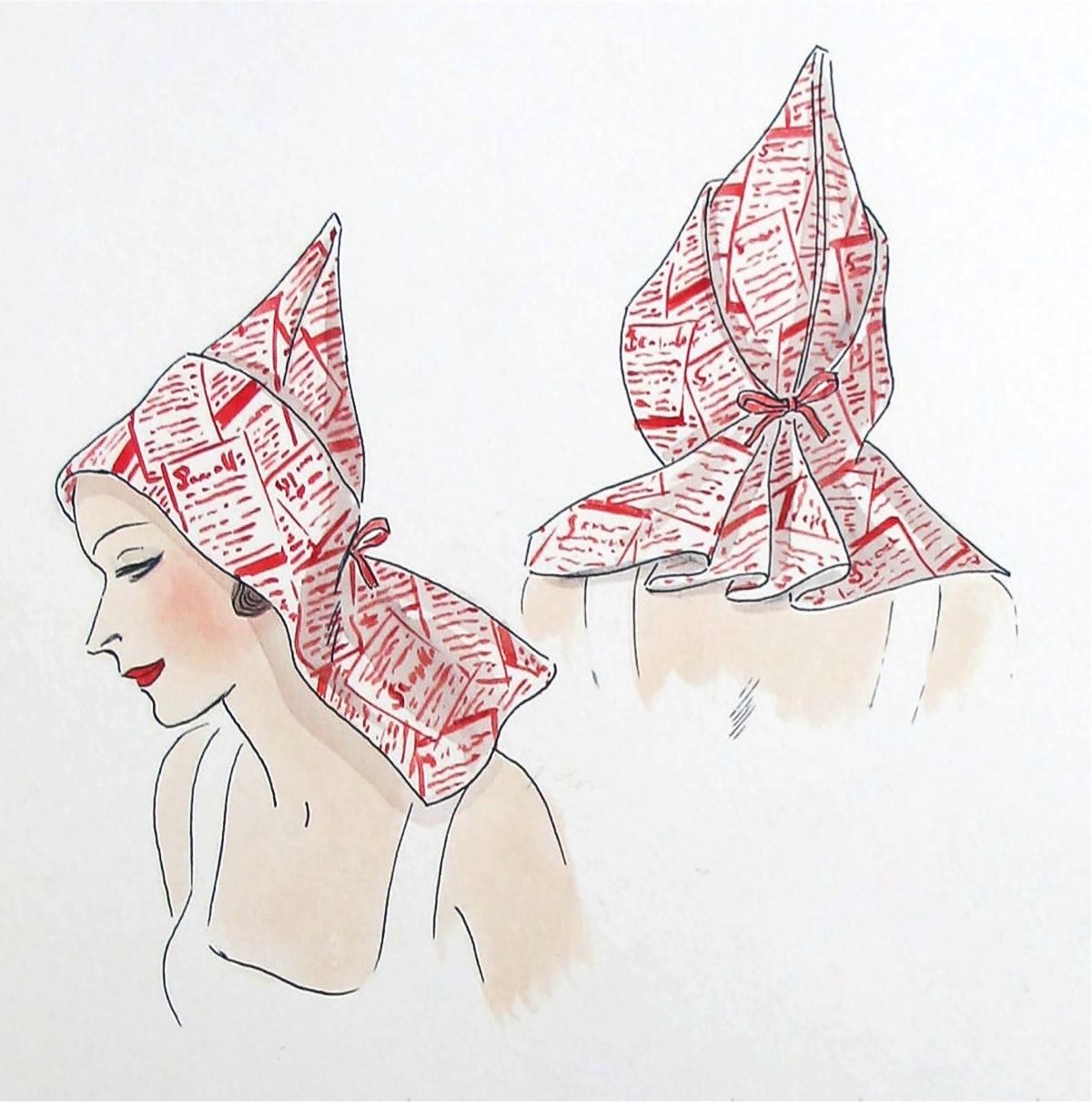 Schiaparelli. Головные уборы с газетным принтом из коллекции «Stop, Look, and Listen», 1935 г.