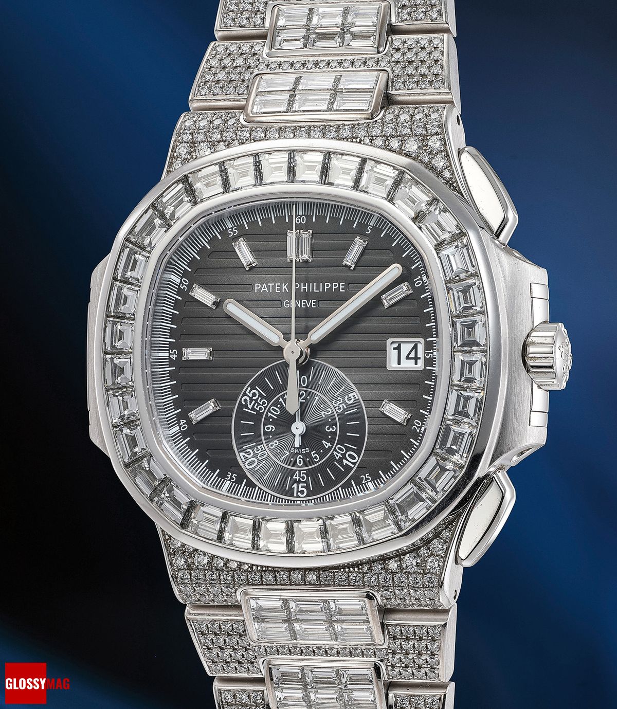 Часы Patek Philippe Ref. 5980/1400G Nautilus «The King» в корпусе из белого золота, усыпанном бриллиантами, хронограф