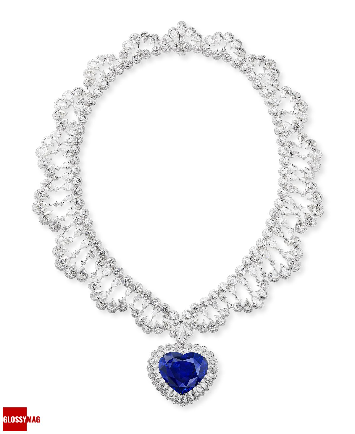 Chopard колье из коллекции Red Carpet из 18-каратного белого золота, сертифицированного Fairmined, с синим сапфиром в форме сердца колье Chopard из коллекции Red Carpet из 18-каратного белого золота, сертифицированного Fairmined, с синим сапфиром в форме сердца