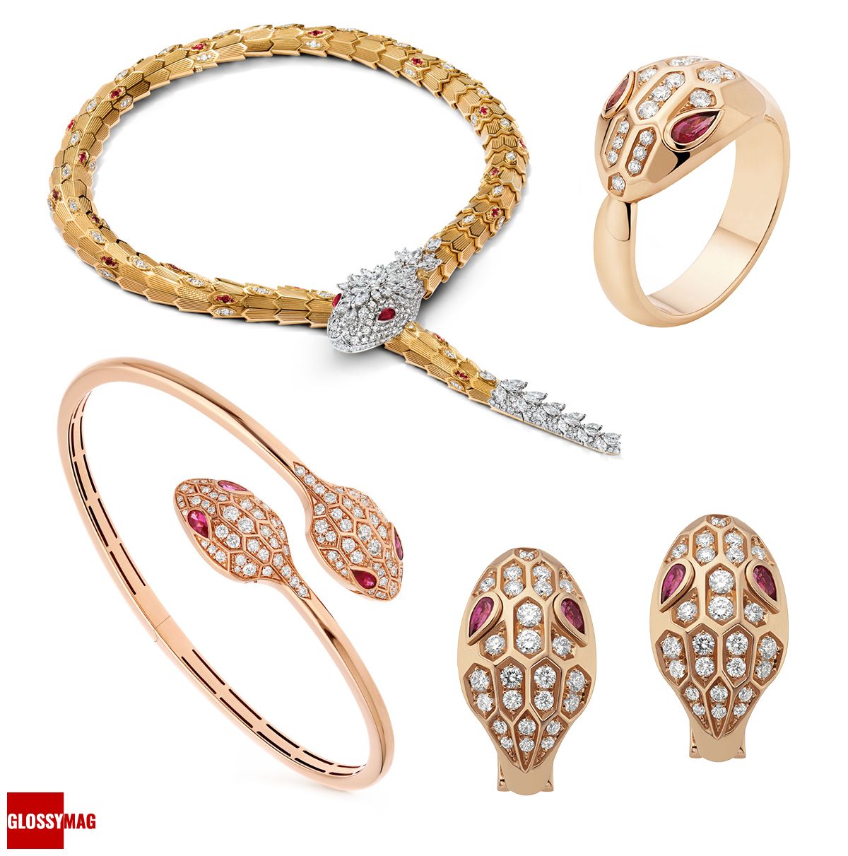 Ожерелье, кольцо, браслет, серьги из коллекции Serpenti Bvlgari Ожерелье, кольцо, браслет, серьги Serpenti Bvlgari