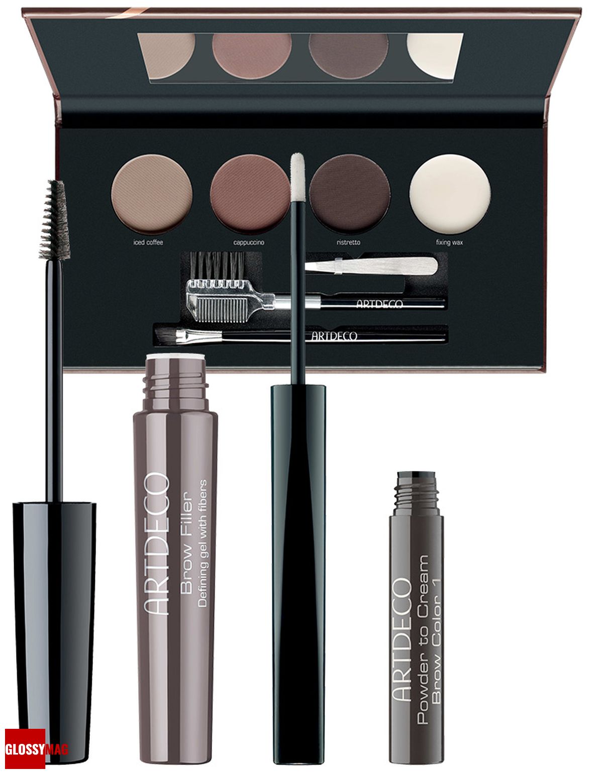 Artdeco Most Wanted Brows Palette, Artdeco Brow Filler, Artdeco Powder to Cream Brow Color Artdeco, палетка для бровей Most Wanted Brows Palette; гель-филлер для бровей Brow Filler, оттенок No.3 Brown; крем-пудра для бровей Powder to Cream Brow Color, оттенок No.1 Dark