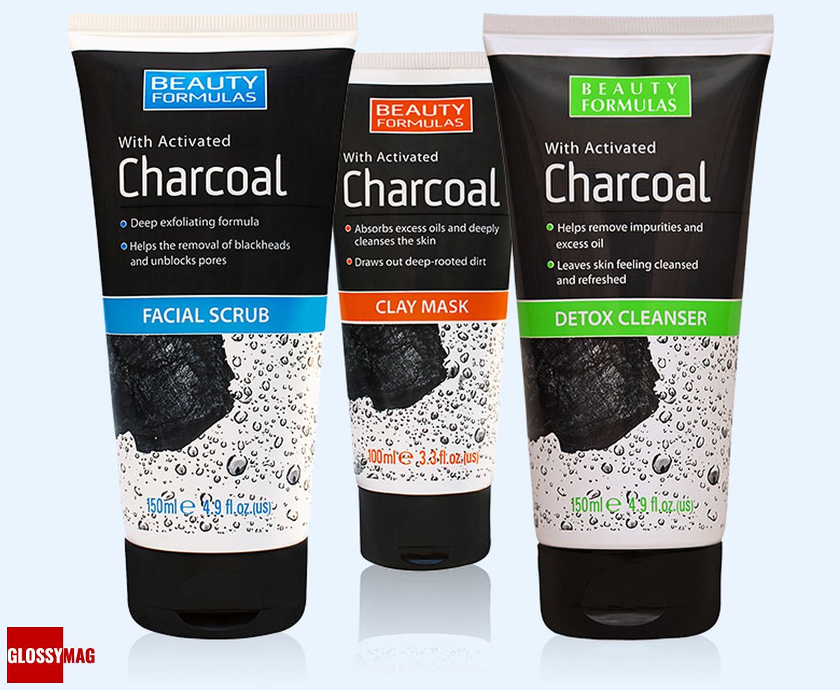Beauty Formulas, скраб для лица; маска из глины; средство очищающее Beauty Formulas, скраб для лица с активированным углем; маска из глины с активированным углем; средство очищающее с активированным углем