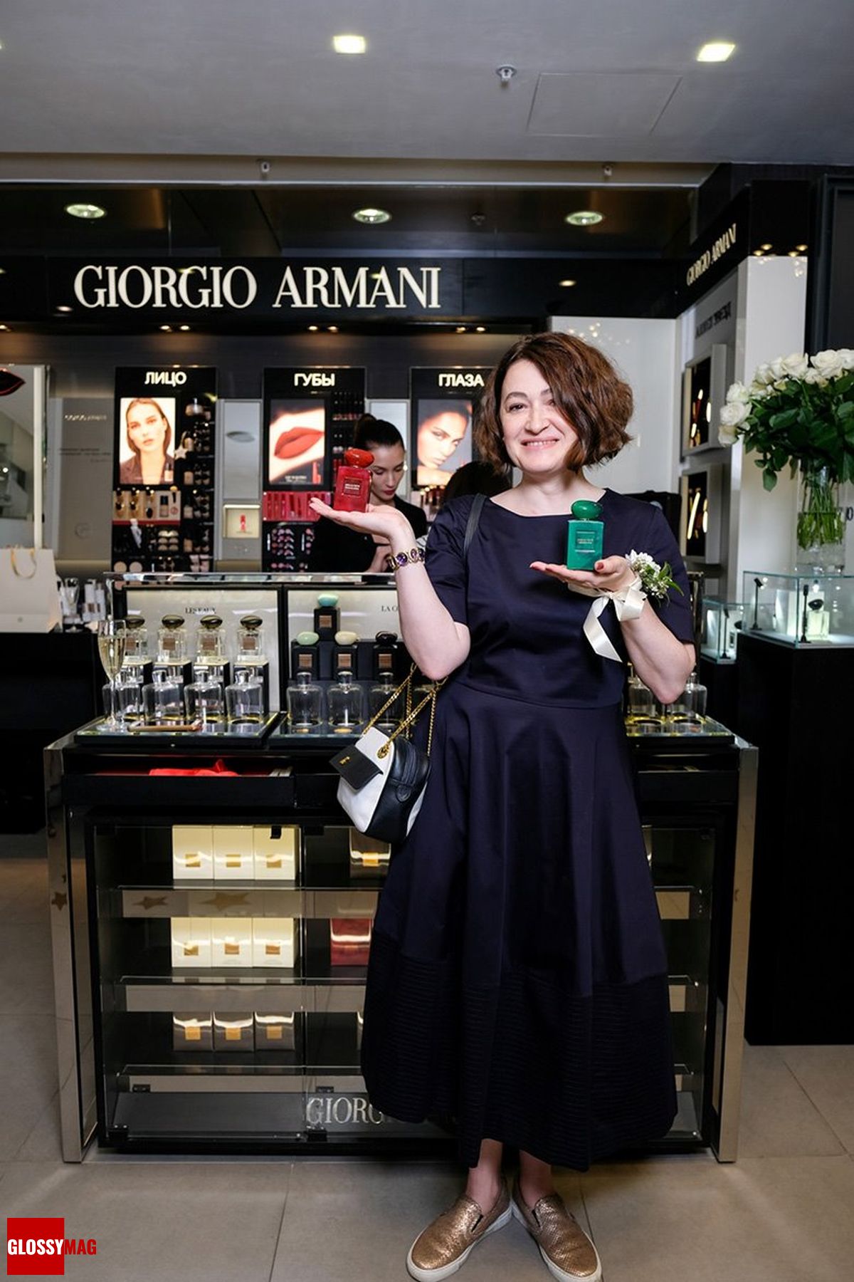 Екатерина Хмелевская в корнере Giorgio Armani на закрытом мероприятии Beauty CHOICE в Rivoli Perfumery в ТГ Модный сезон, 28 июня 2017 г.
