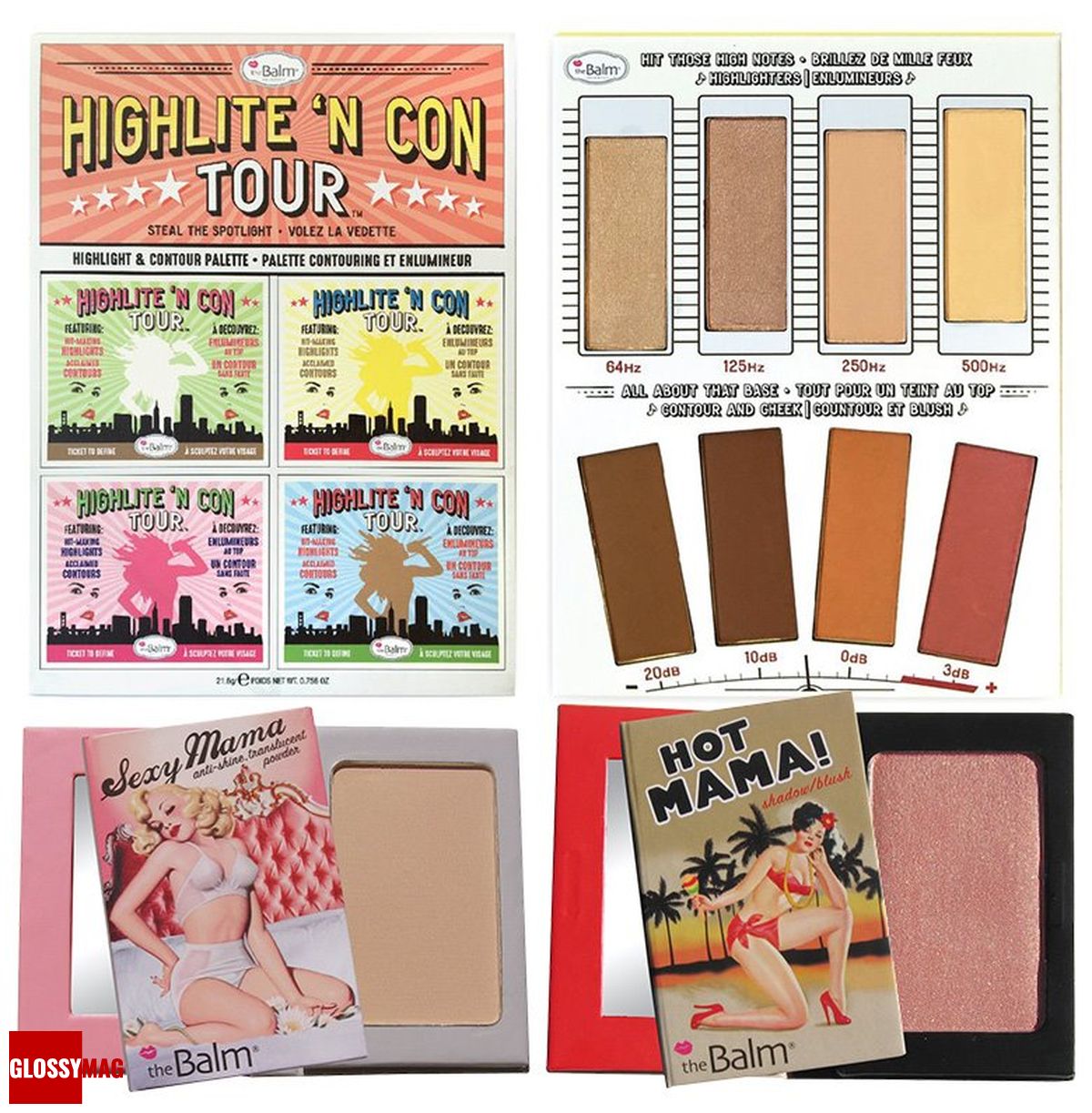 theBalm Highlite `N Con Tour Palette; theBalm Sexy Mama; theBalm Hot Mama theBalm, палетка для макияжа Highlite `N Con Tour Palette; матирующая пудра Sexy Mama; тени/румяна Hot Mama