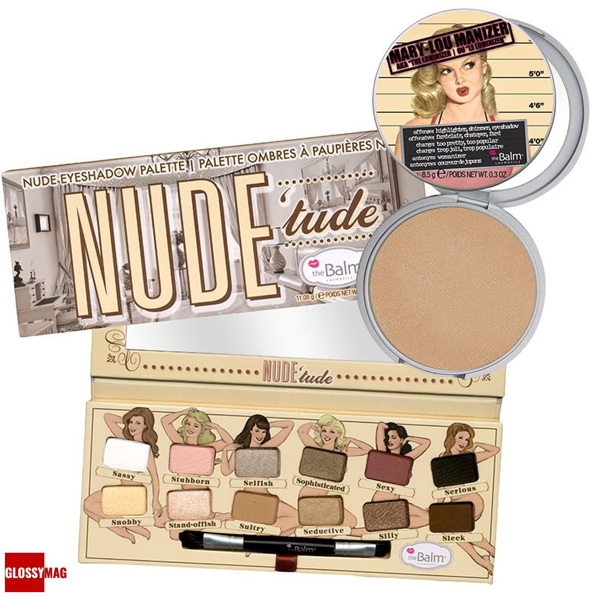 theBalm Nude'tude; theBalm Mary-Lou Manizer theBalm, палетка теней Nude'tude; хайлайтер Mary-Lou Manizer