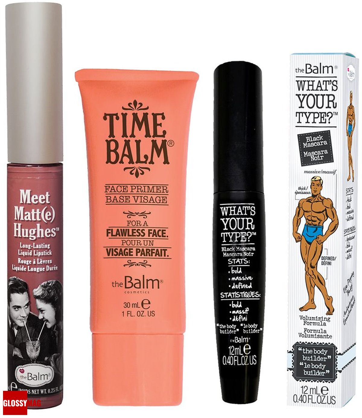 theBalm Meet Matt(e) Hughes; theBalm TimeBalm; theBalm What`s Your Type? theBalm, жидкая матовая помада Meet Matt(e) Hughes; основа для макияжа TimeBalm; тушь для ресниц What`s Your Type?
