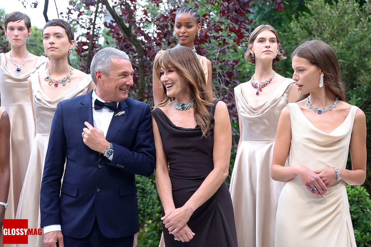 Жан-Кристоф Бабен и Карла Бруни на презентации Bvlgari Eden The Garden of Wonders в Париже, 6 июня 2022 г., фото 1