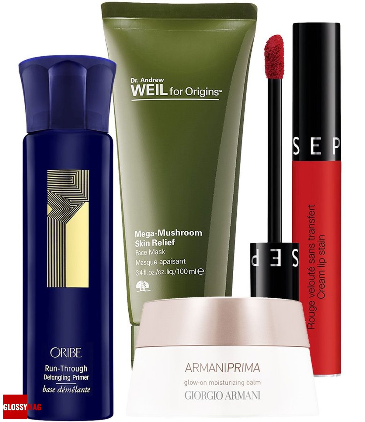 Oribe Run-Through Detangling Primer, Origins Dr. Andrew Weil Mega-Mushroom Skin Relief Face Mask, Sephora Collection Cream Lip Stain, Giorgio Armani Armani Prima glow-on moisturizing balm Oribe, спрей-детанглер Run-Through Detangling Primer; Origins, маска для чувствительной кожи лица Dr. Andrew Weil Mega-Mushroom Skin Relief Face Mask; Sephora Collection, жидкая губная помада Cream Lip Stain; Giorgio Armani, увлажняющий бальзам для лица Armani Prima glow-on moisturizing balm