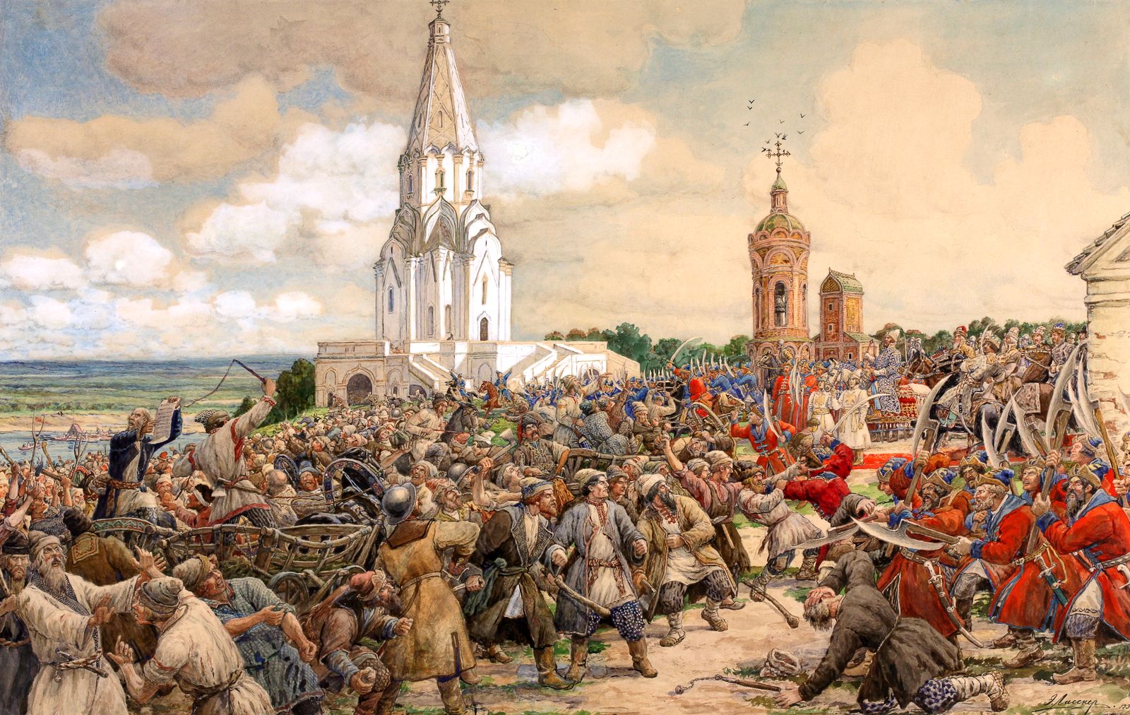 Эрнест Лисснер. «Медный бунт в Коломенском». Бумага, акварель. Эрнест Лисснер. «Медный бунт в Коломенском»