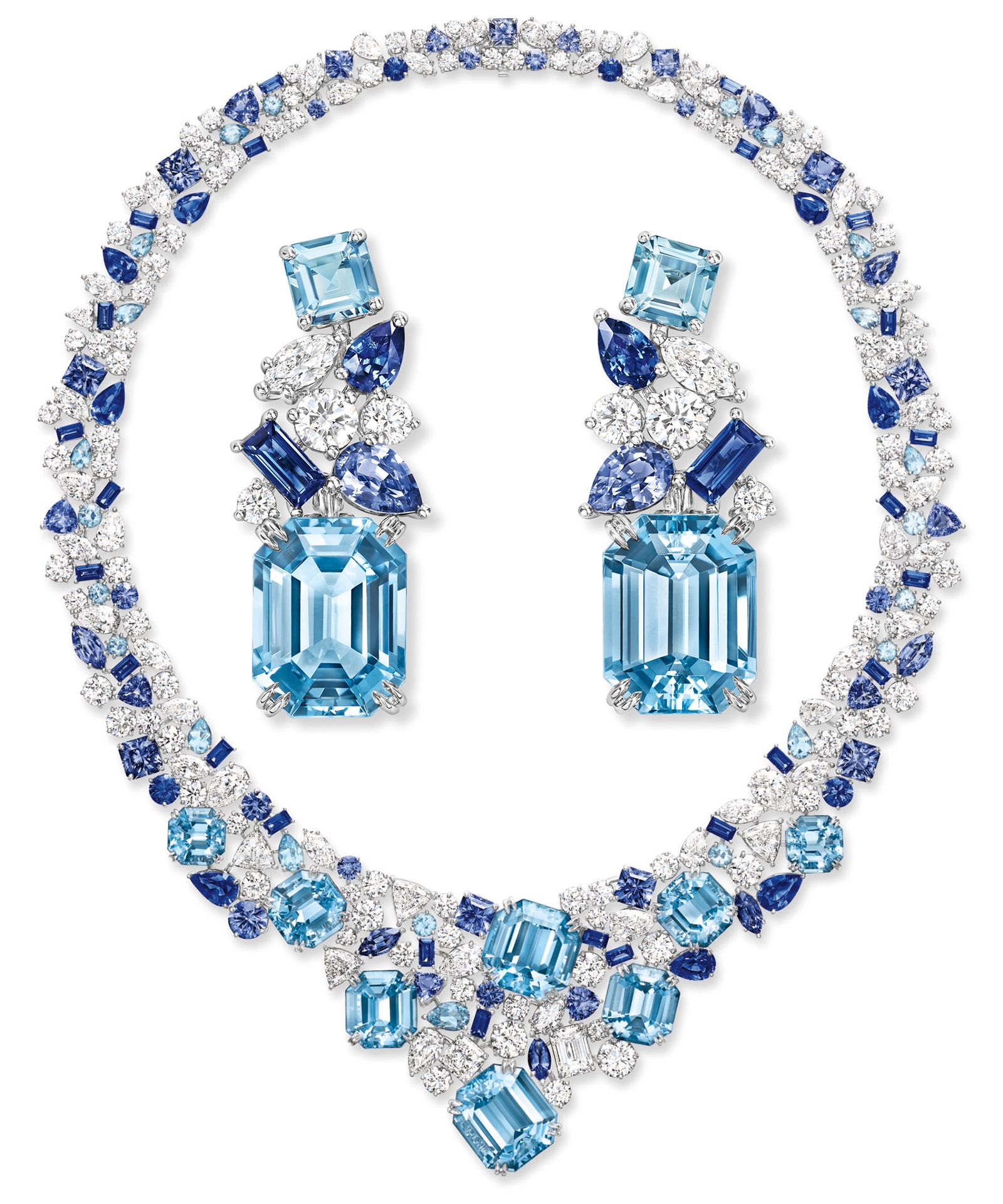 Ожерелье и серьги SANTORINI — Shades of Blue, фото 2 Ожерелье и серьги SANTORINI — Shades of Blue из коллекции Majestic Escapes Harry Winston, фото 2