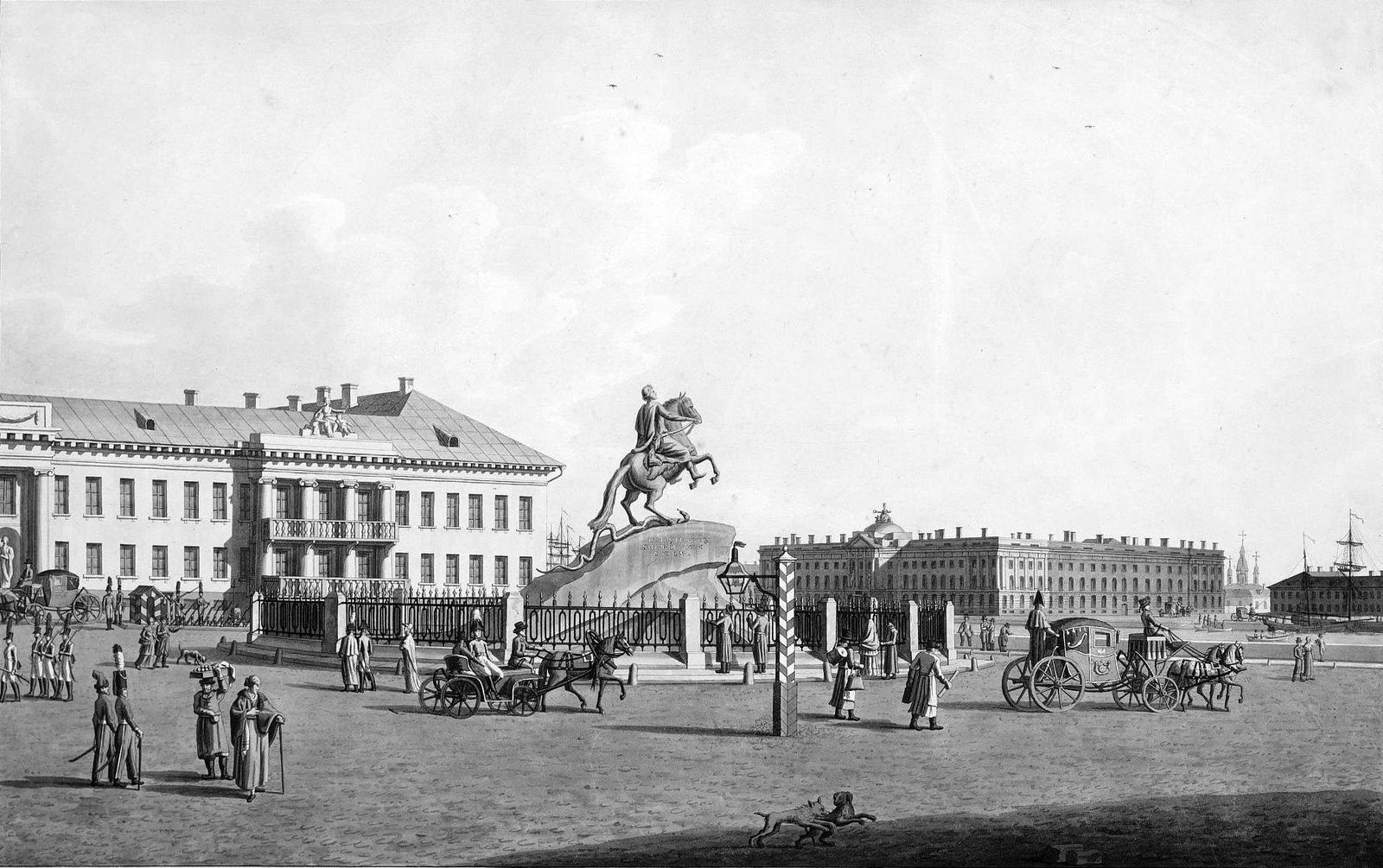 Памятник Петру I на Сенатской площади. Патерсен, Бенжамен. Рисунок, гравюра Памятник Петру I на Сенатской площади. Патерсен, Бенжамен. Рисунок, гравюра, 1801-1806 годы