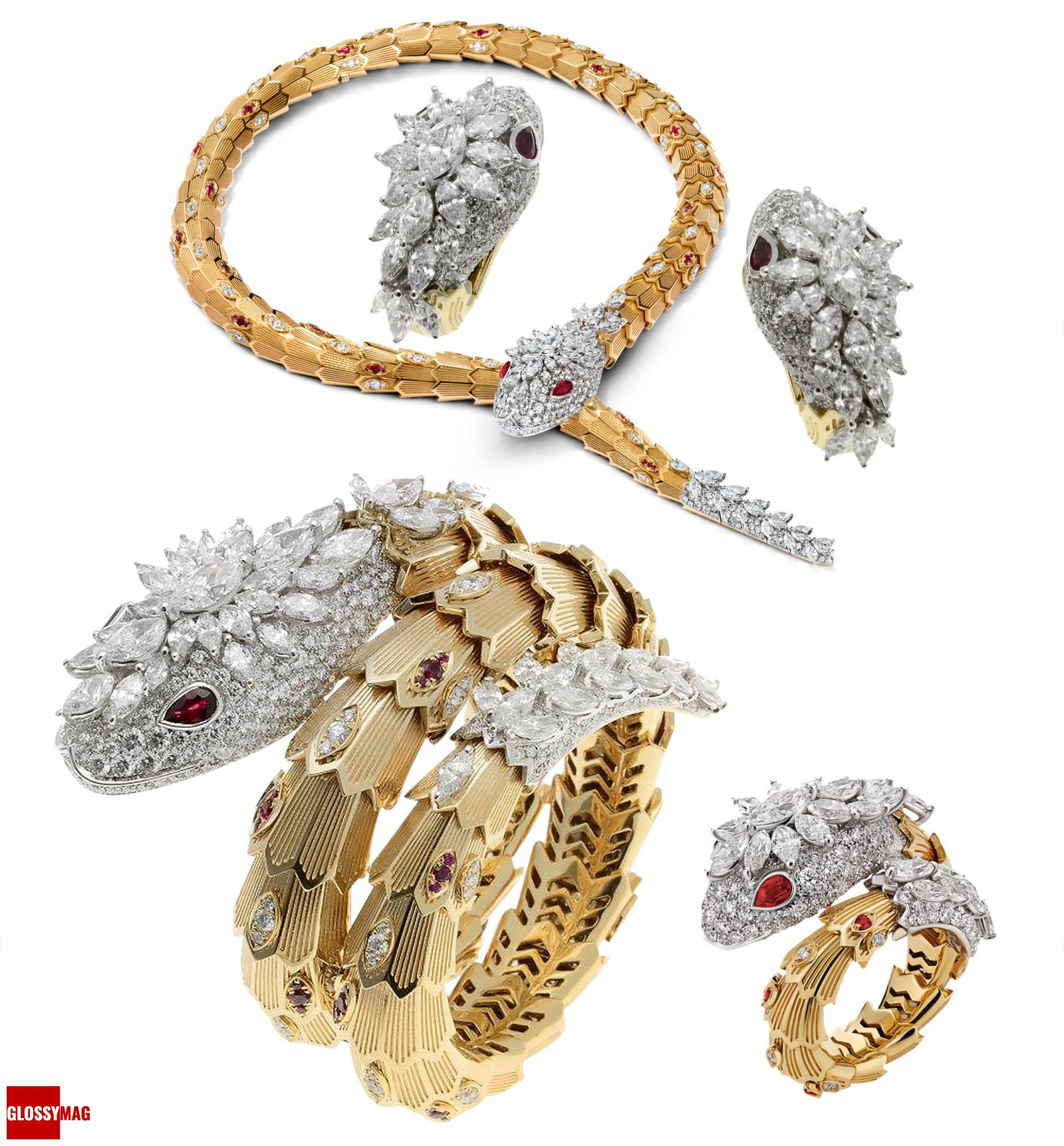 Хлоя Севиньи: колье, серьги, браслет, кольцо Bvlgari
