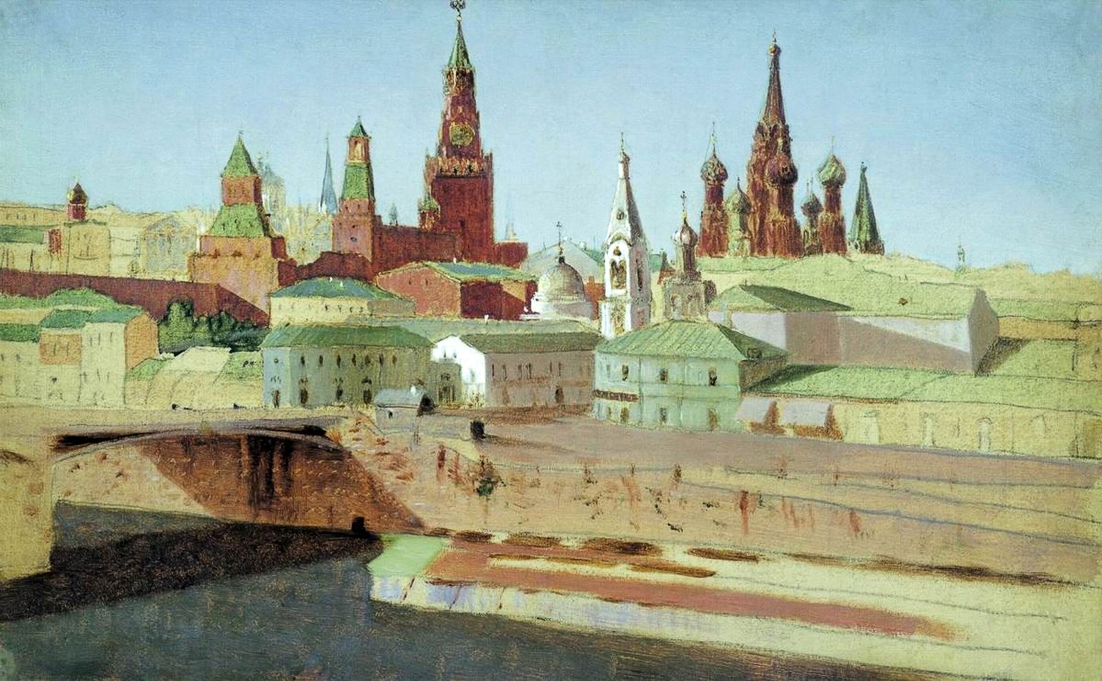 Москва. Вид на Москворецкий мост, Кремль и храм Василия Блаженного. Архип Иванович Куинджи Москва. Вид на Москворецкий мост, Кремль и храм Василия Блаженного. Архип Иванович Куинджи, 1882 г.