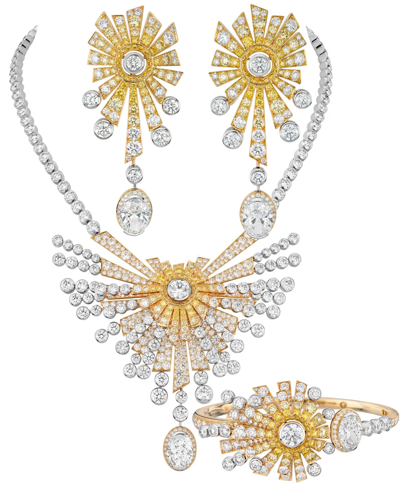 Серьги, ожерелье, браслет Soleil Doré «1932» Chanel Серьги, ожерелье, браслет Soleil Doré из коллекции «1932» Chanel