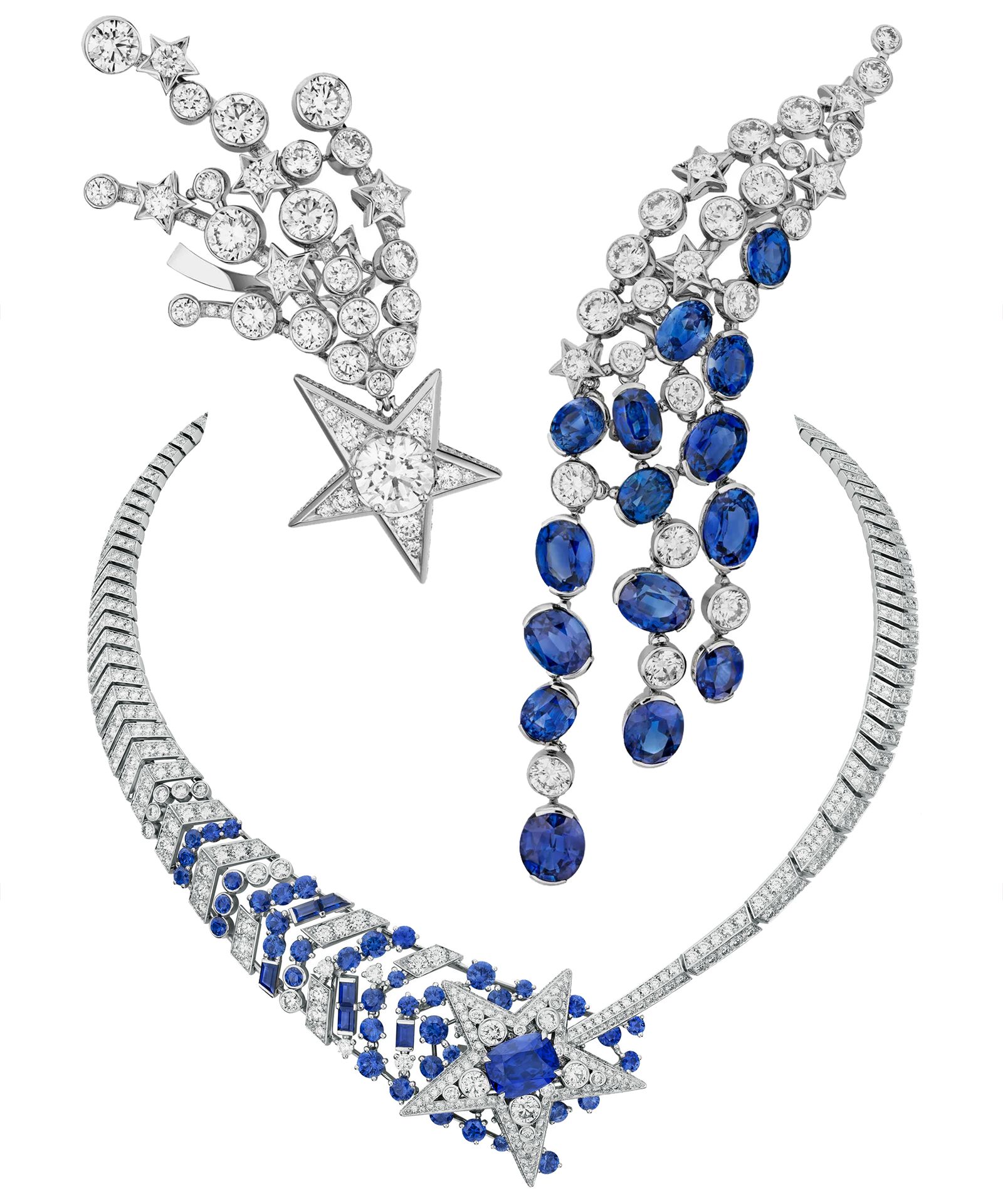 Серьги, ожерелье Comète Saphir «1932» Chanel Серьги, ожерелье Comète Saphir из коллекции «1932» Chanel