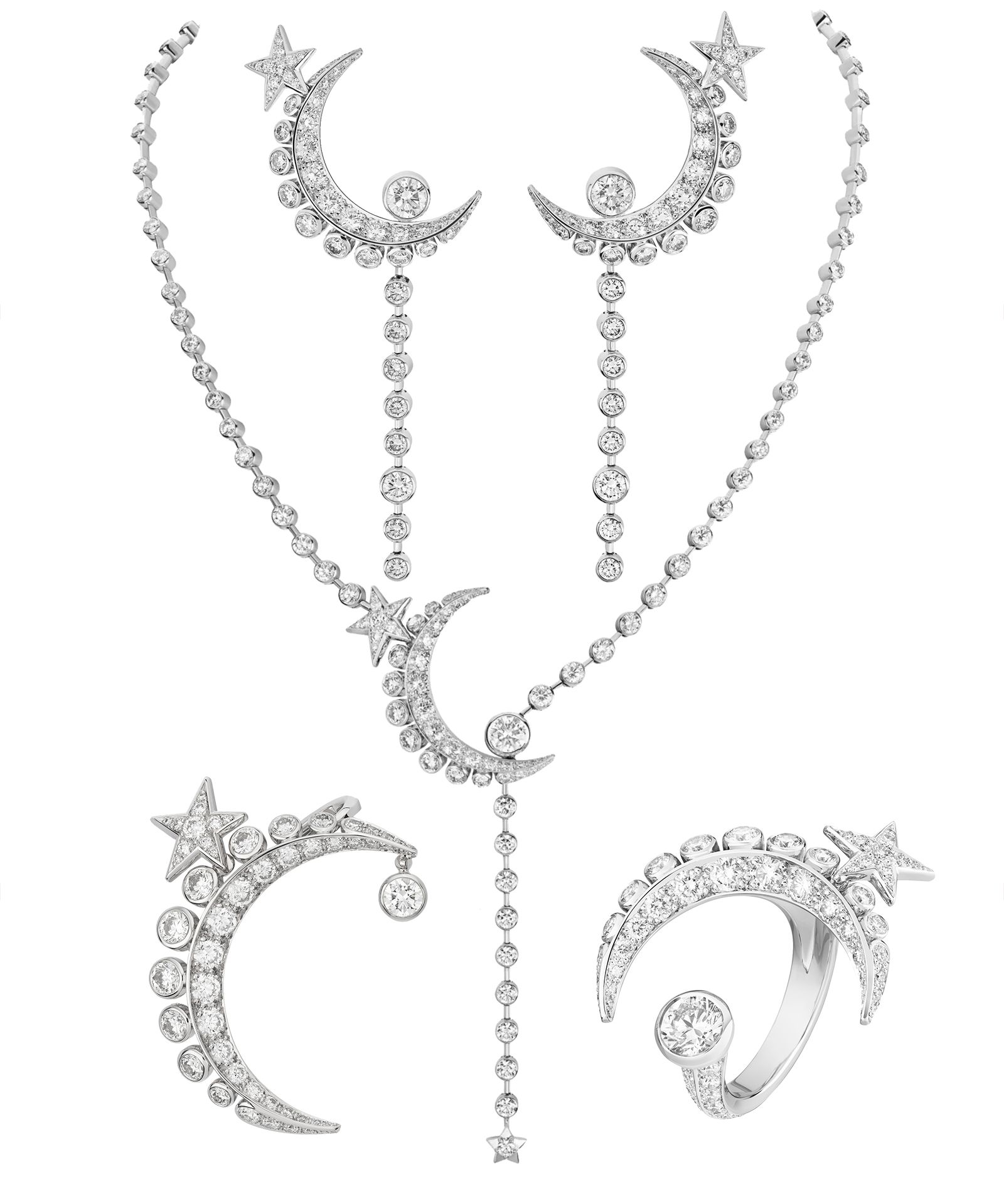 Серьги, ожерелье, кольцо Lune Talisman «1932» Chanel Серьги, ожерелье, кольцо Lune Talisman из коллекции «1932» Chanel