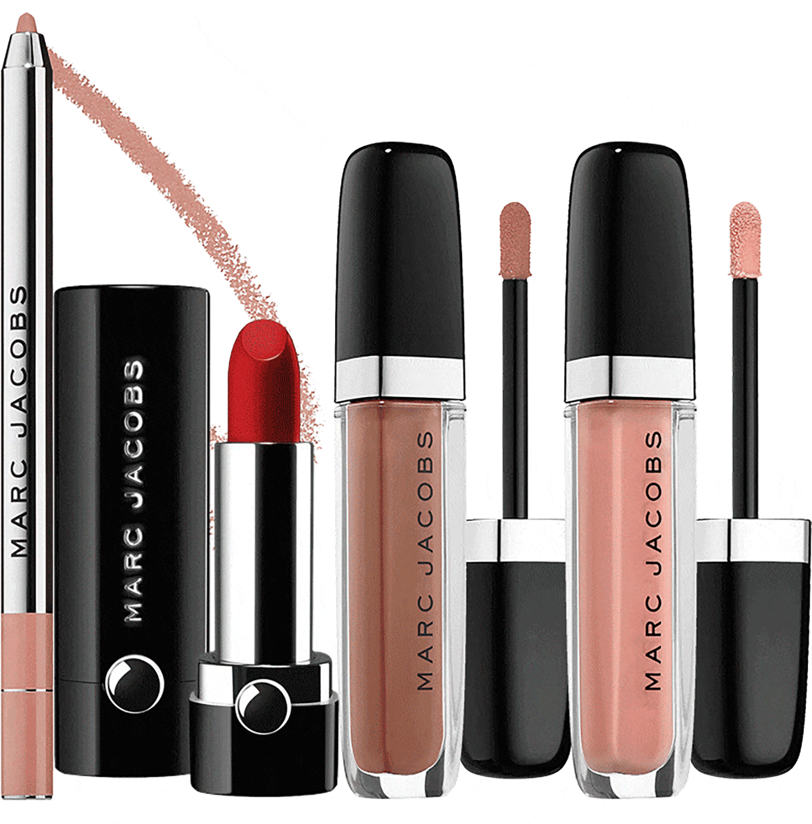 Marc Jacobs Beauty Outliner, Le Marc Lip Crème Lipstick, Goddess, Miss Scarlett, Oh Miley, Enamored Hi-Shine Lip Lacquer