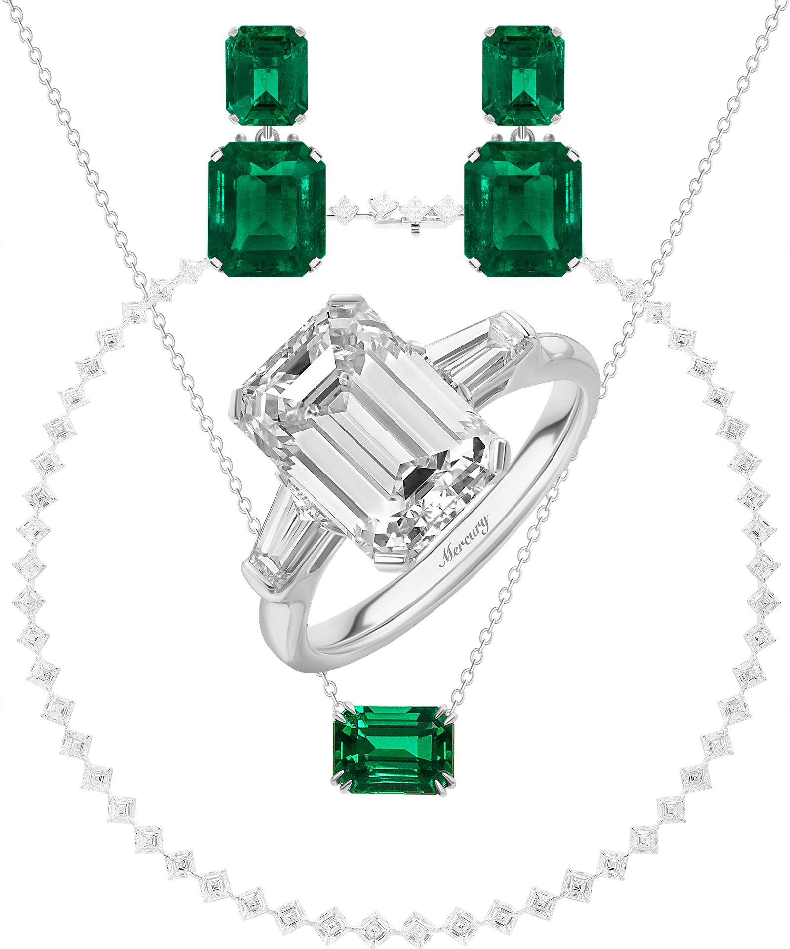 Серьги Mercury; колье Mercury с бриллиантами; кулон Mercury; кольцо из белого золота с бриллиантами Серьги Mercury; колье из белого золота с бриллиантами; кулон Mercury; кольцо из белого золота с бриллиантами