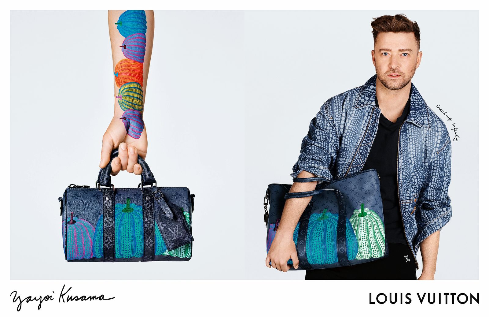 певец Джастин Тимберлейк в рекламной кампании «Creating Infinity» Louis Vuitton x Yayoi Kusama Джастин Тимберлейк в рекламной кампании «Creating Infinity» Louis Vuitton x Yayoi Kusama
