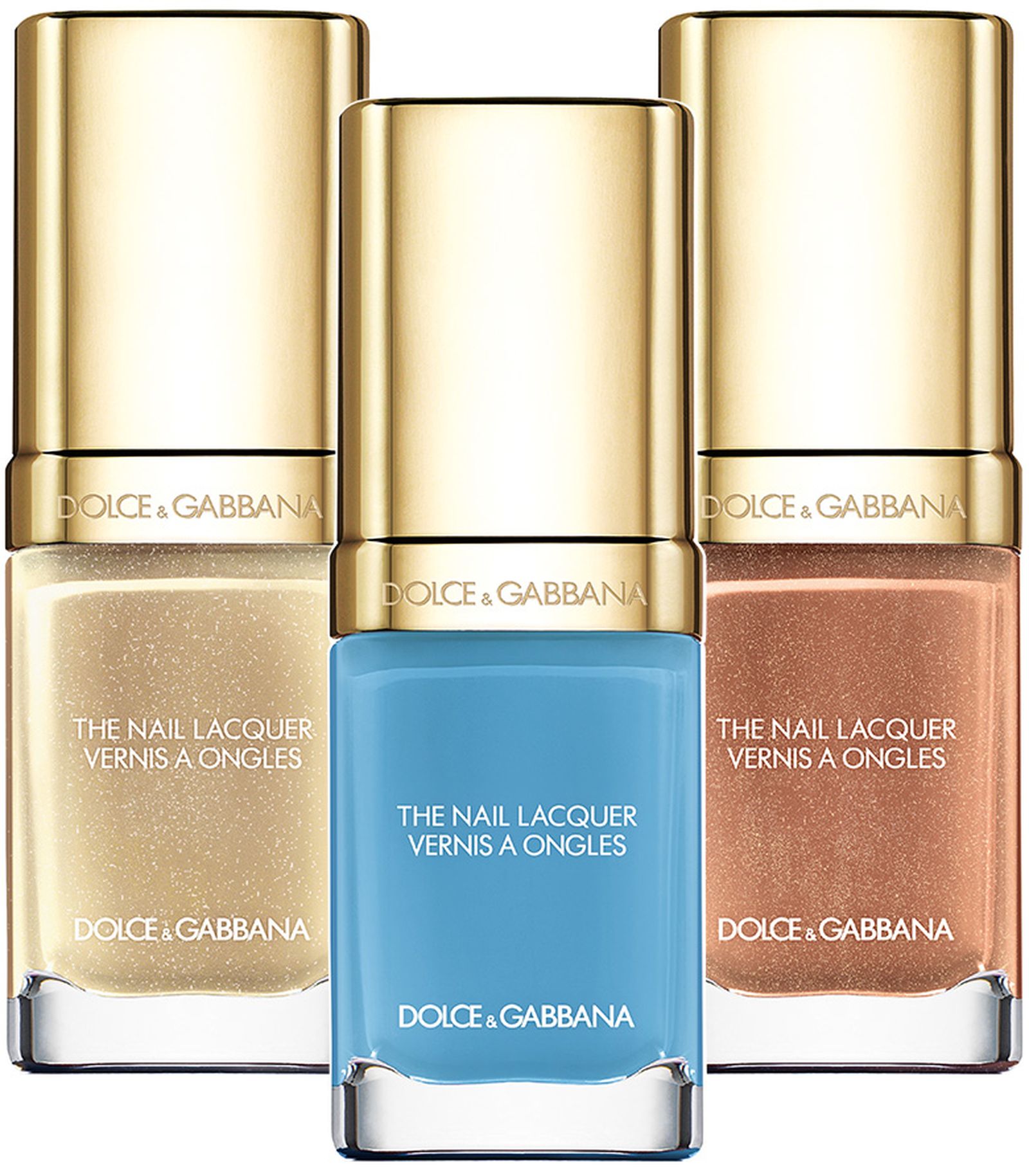 Dolce&Gabbana beauty, лак для ногтей The Nail Lacquer, оттенки: Golden Sun 816, Light Blue 821, Bronze 821 Dolce&Gabbana beauty, лак для ногтей The Nail Lacquer