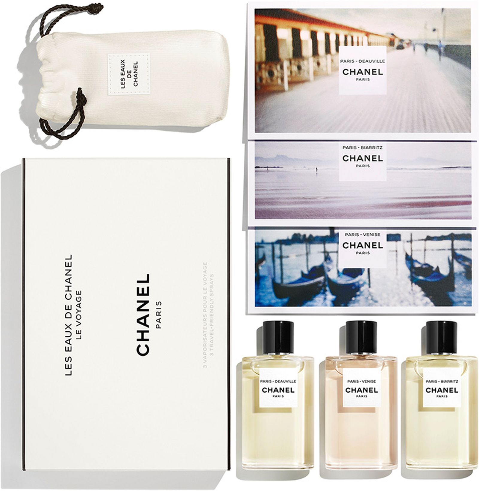Дорожный набор с ароматами Les Eaux de Chanel — Paris-Deauville, Paris-Biarritz и Paris-Venise Дорожный набор Les Eaux de Chanel — Paris-Deauville, Paris-Biarritz и Paris-Venise