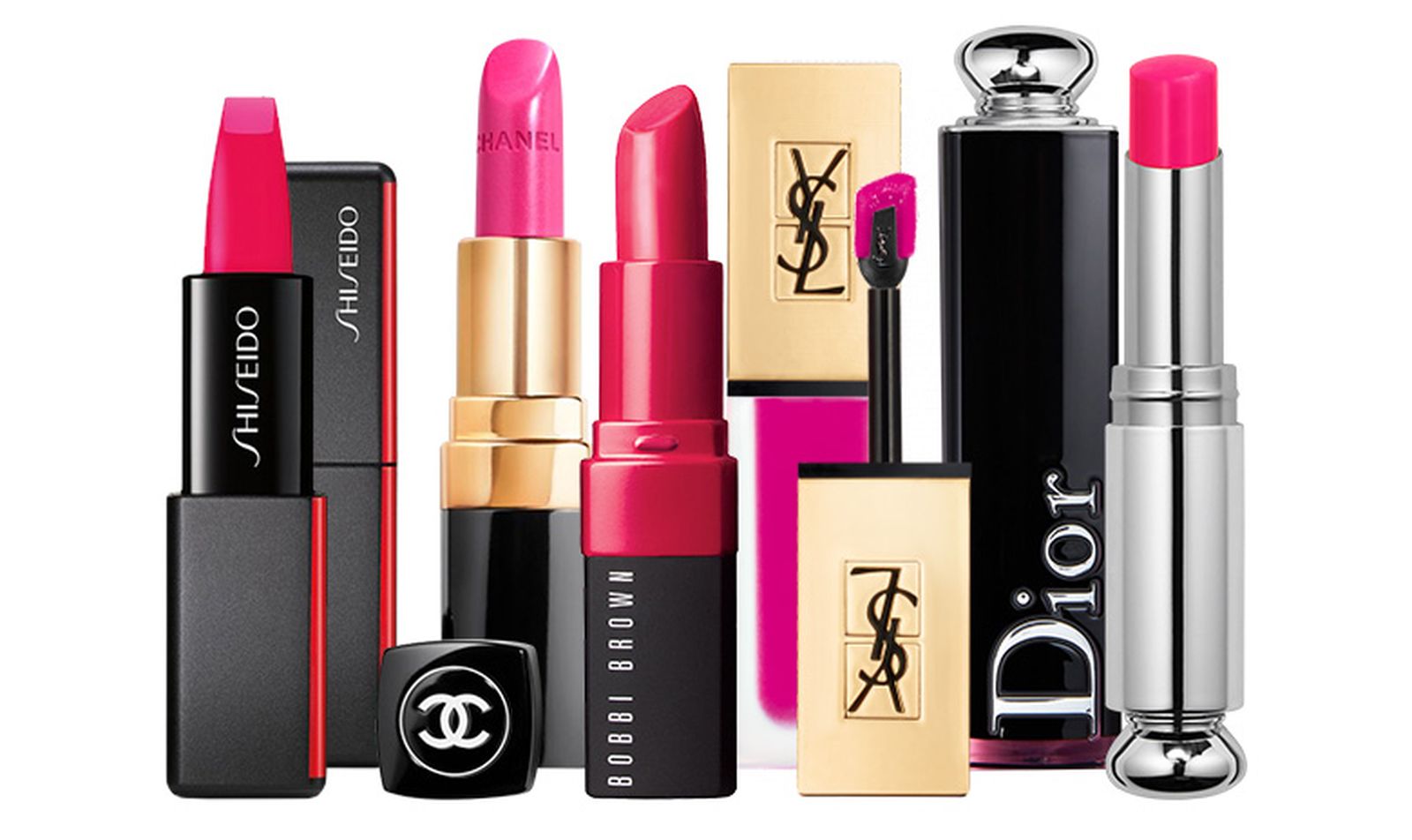 Shiseido ModernMatte, Chanel Rouge Coco, Bobbi Brown Crushed Lip Colo, YSL Tatouage Couture, Dior Addict Lacquer Stick