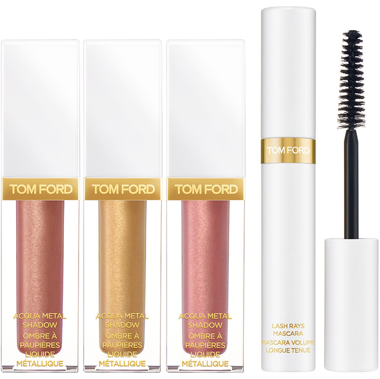 Tom Ford Acqua Metal Shadow, оттенки: Violet Argente, Reflect Gilt, Venus Rising; тушь для ресниц Lash Rays Mascara Tom Ford, жидкие тени для век Acqua Metal Shadow, оттенки: Violet Argente, Reflect Gilt, Venus Rising; тушь для ресниц Lash Rays Mascara