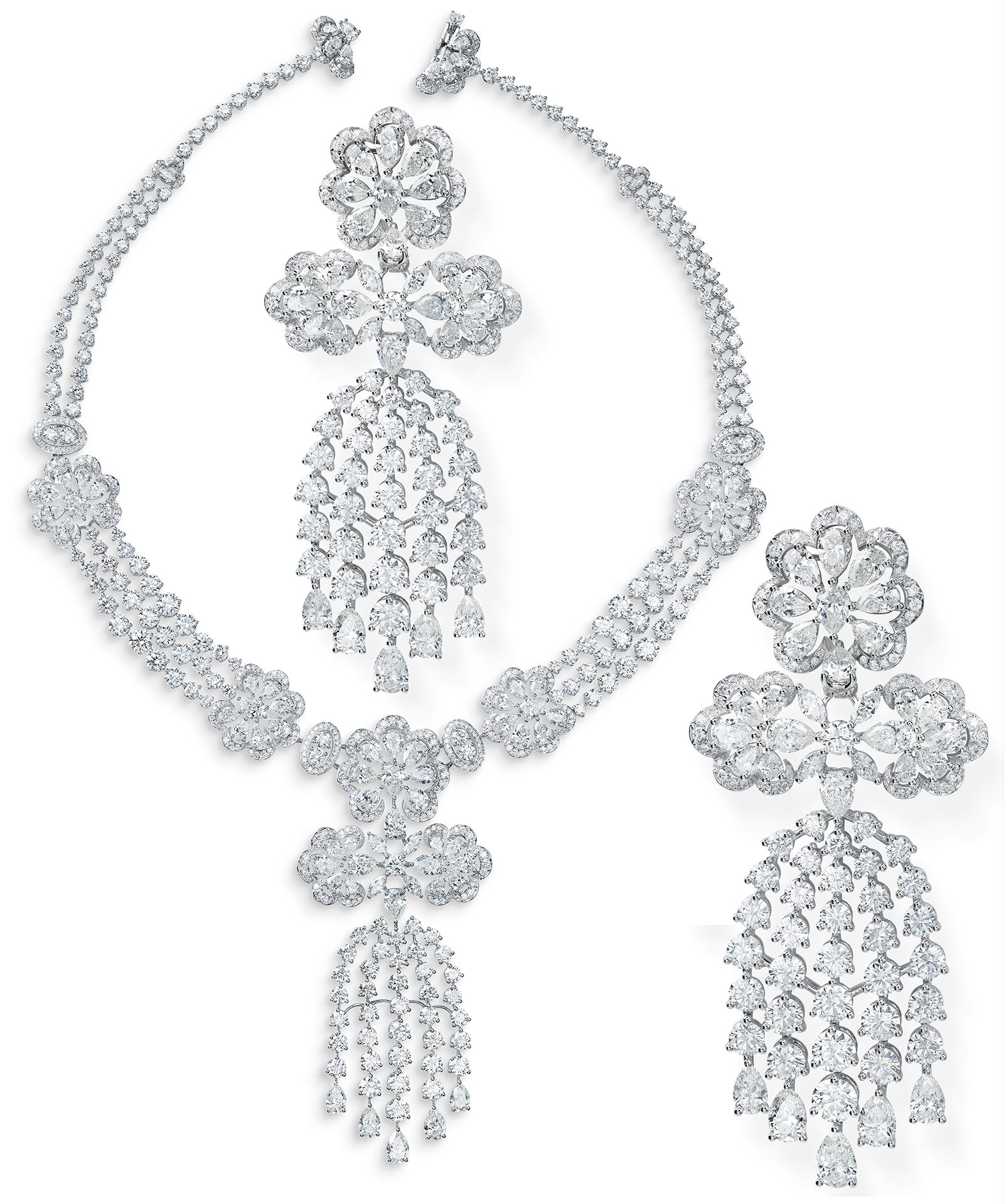 Колье Chopard Red Carpet 2023 и серьги Chopard Red Carpet из 18-каратного белого «этичного» золота с сертификатом Fairmined Колье Chopard Red Carpet 2023 и серьги Chopard Red Carpet, фото 1
