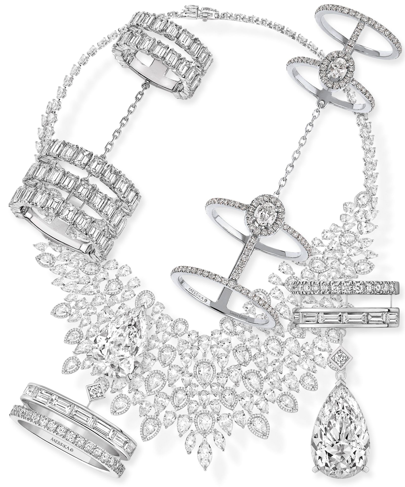 Колье Messika Roaring Diamonds, серьги Illusionnistes, кольца Glam’Azone, Gloria Колье Roaring Diamonds, серьги Illusionnistes, кольца Glam’Azone, Gloria Messika