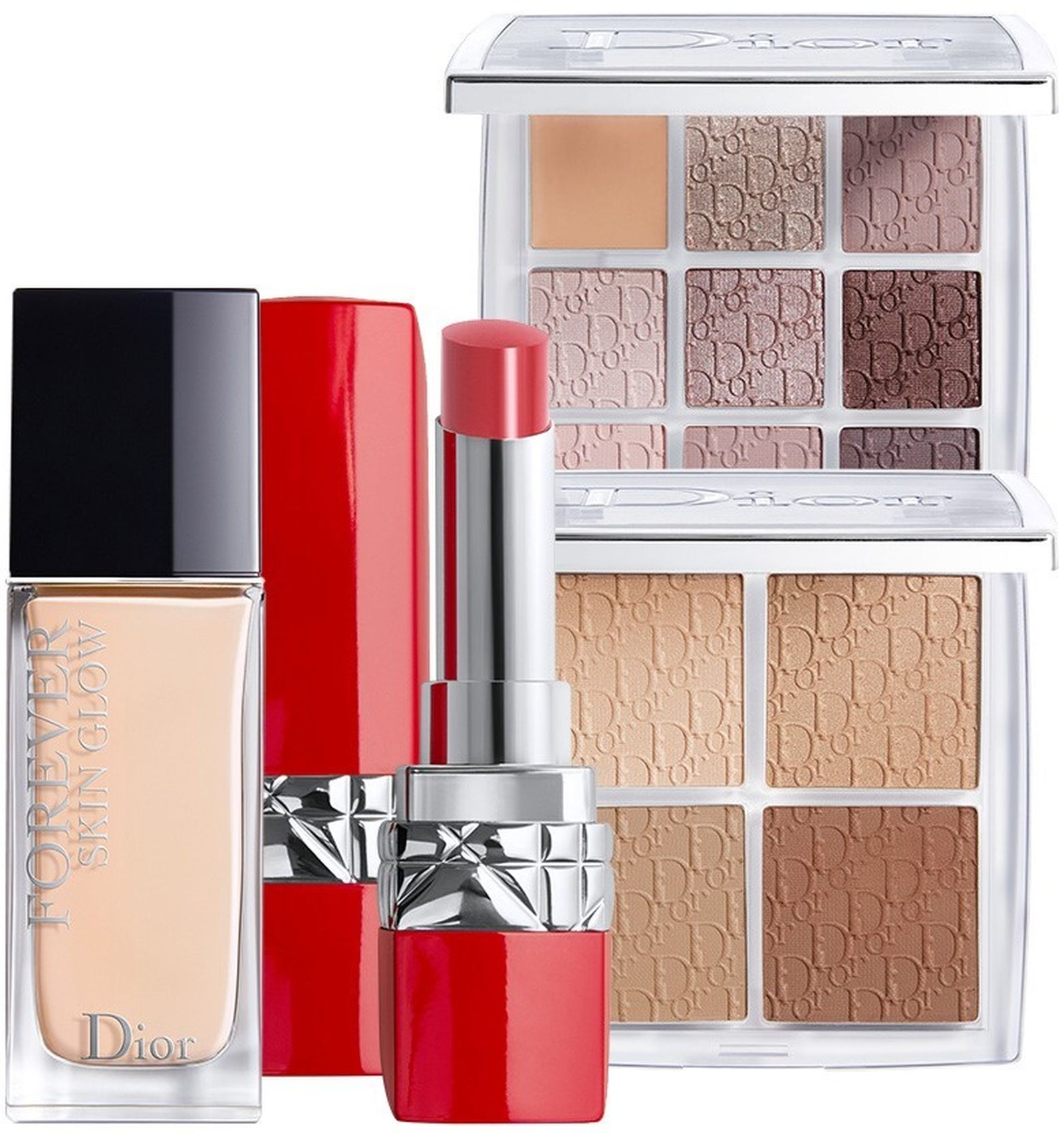 Dior Forever Skin Glow, Rouge Dior Ultra Rouge, Dior Backstage Eye Palette, оттенок Cools Neutrals; палетка для лица Dior Backstage Contour, оттенок 001 Dior Forever Skin Glow, Rouge Dior Ultra Rouge, Dior Backstage Eye Palette, Dior Backstage Contour