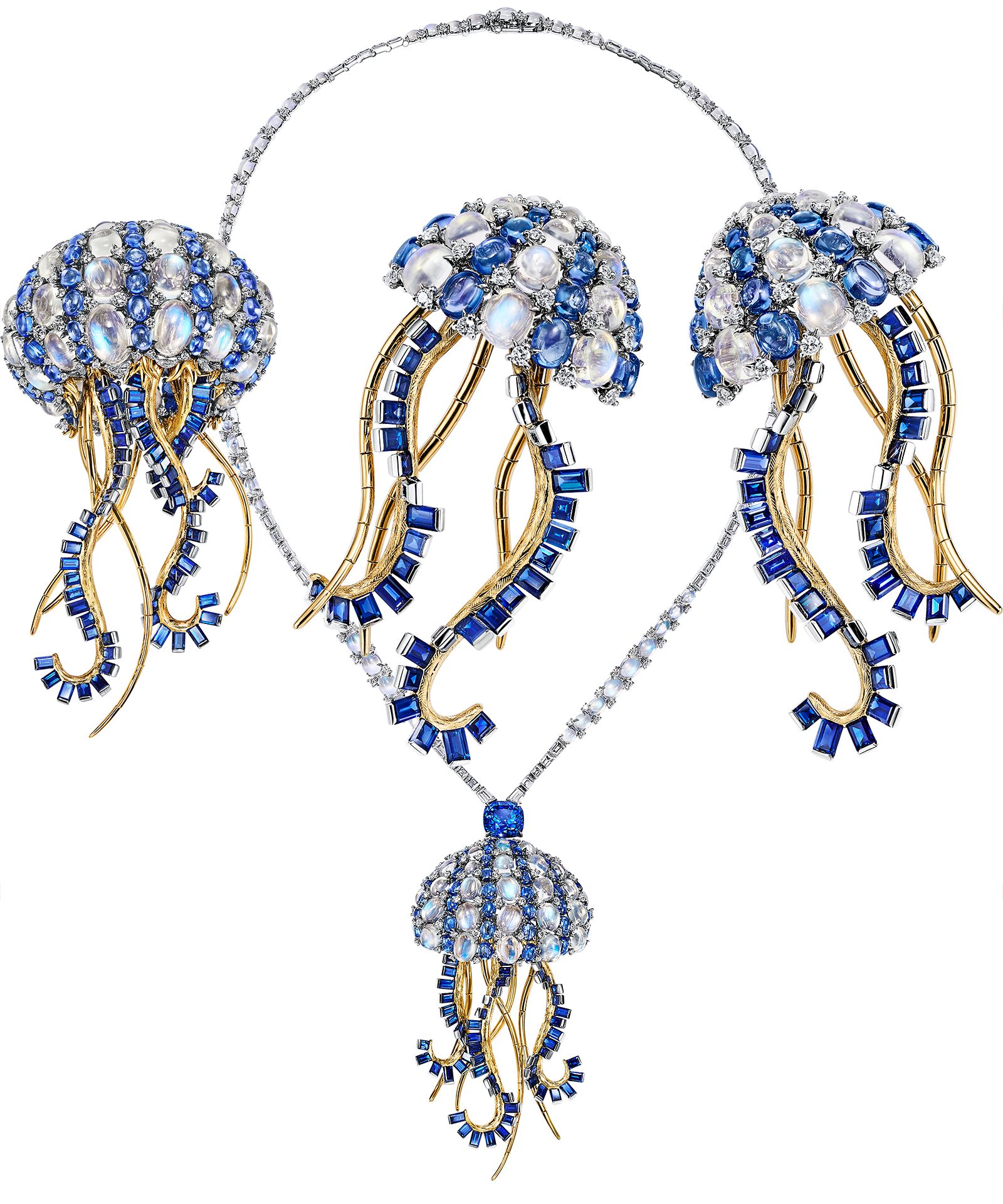 Брошь, серьги, колье из коллекции Tiffany & Co. Blue Book 2023 «Out of the Blue»