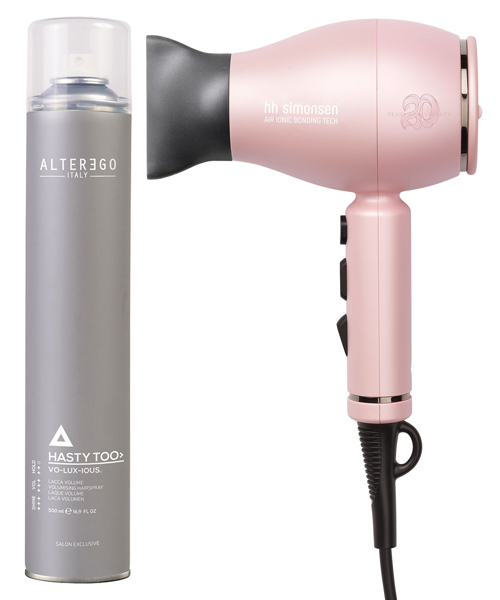 AlterEgo Italy, спрей для объема средней фиксации VO-LUX-IOUS HASTY TOO; HH Simonsen, фен XS Dryer