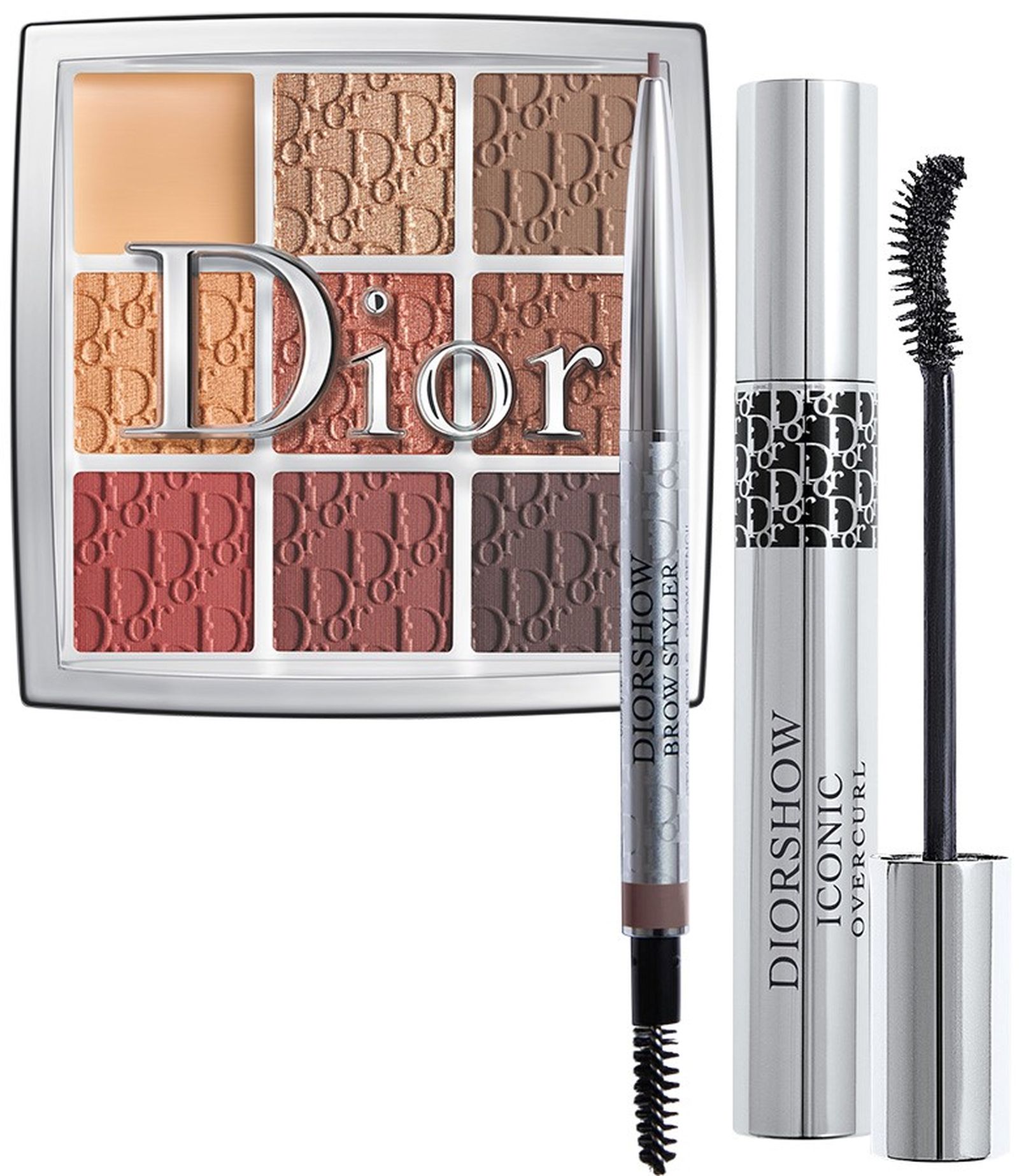 Dior, палетка для макияжа глаз Dior Backstage Eye Palette; ультра-тонкий карандаш для бровей Diorshow Brow Styler; тушь Diorshow Iconic Overcurl Dior Backstage Eye Palette, Diorshow Brow Styler, Diorshow Iconic Overcurl