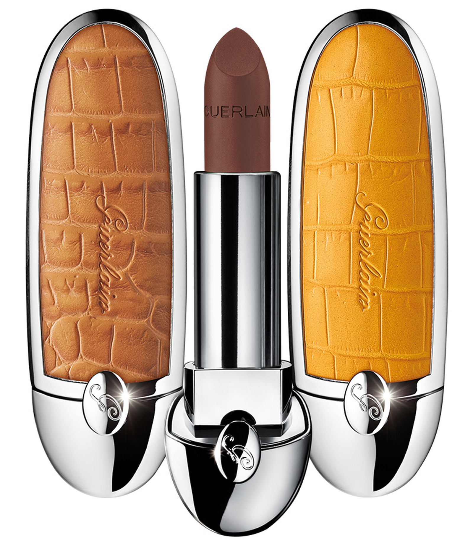 Guerlain, футляр в оттенке Power Chic; помада Rouge G Matte 99; футляр в оттенке Nomad Queen Guerlain, футляр в оттенке Power Chic; помада Rouge G Matte N° 99; футляр в оттенке Nomad Queen
