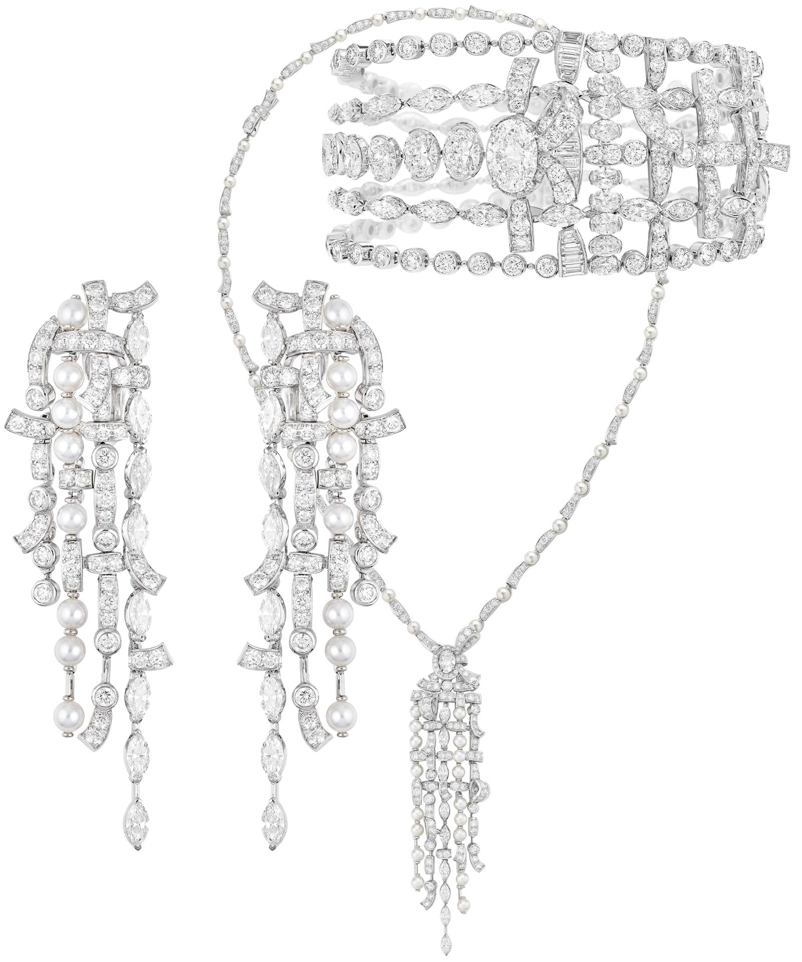 Серьги, браслет, колье Tweed Ruban Tweed de Chanel Серьги, браслет, колье Tweed Ruban из коллекции Tweed de Chanel