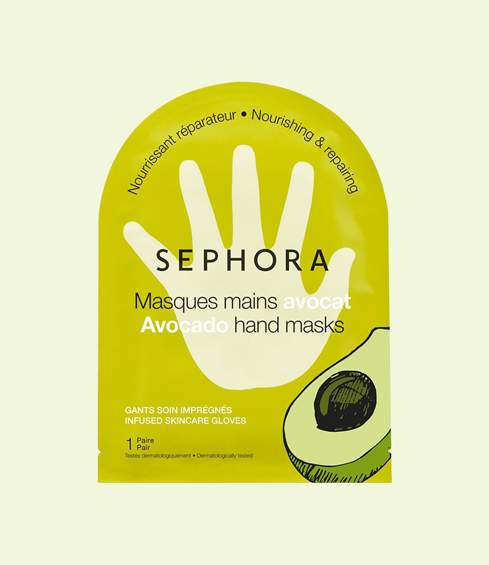 Sephora Collection, тканевая маска для рук «Питание и восстановление» с маслом авокадо